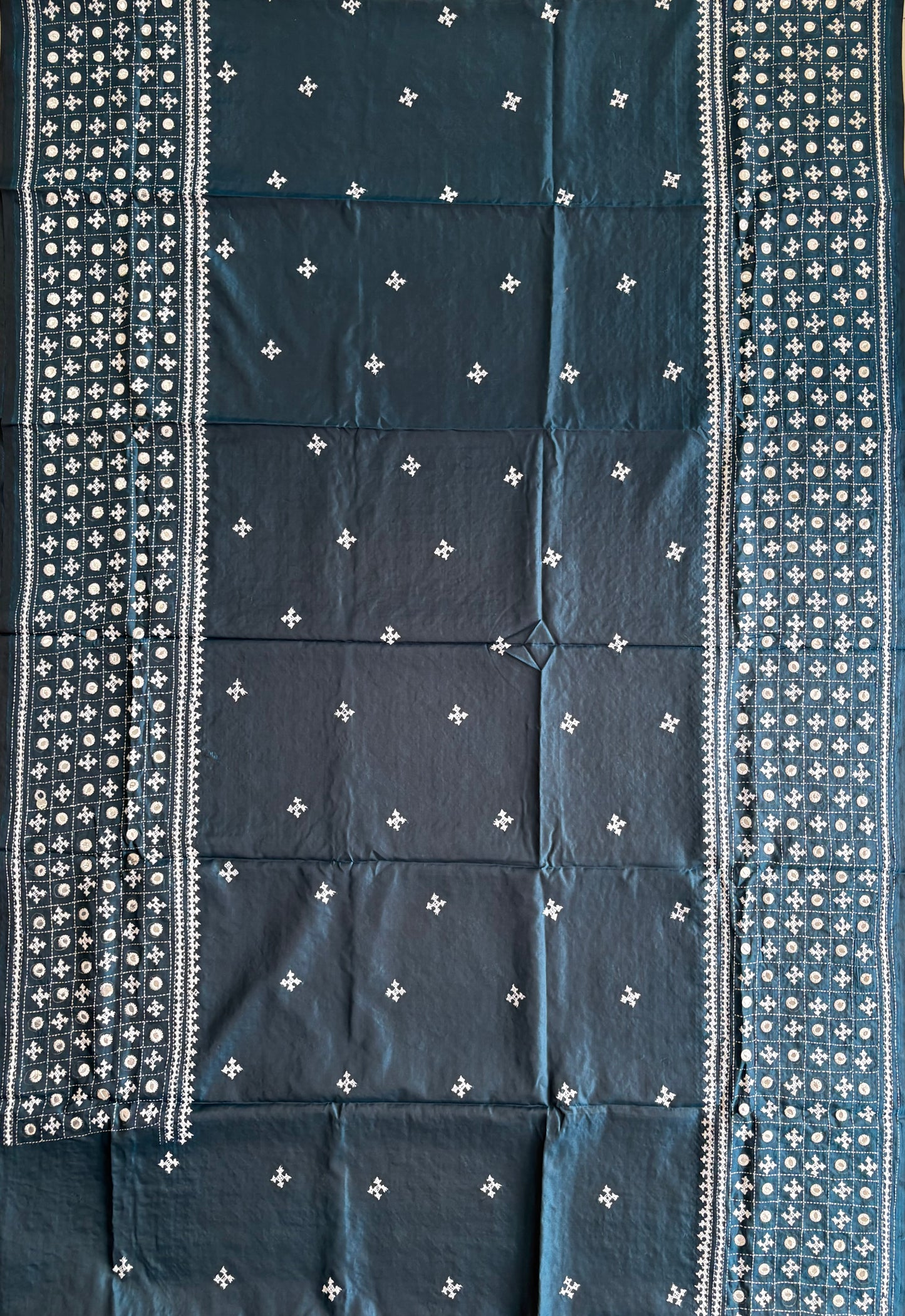 Gujrati Stitch/Kutch Hand Embroidered Art Silk Saree