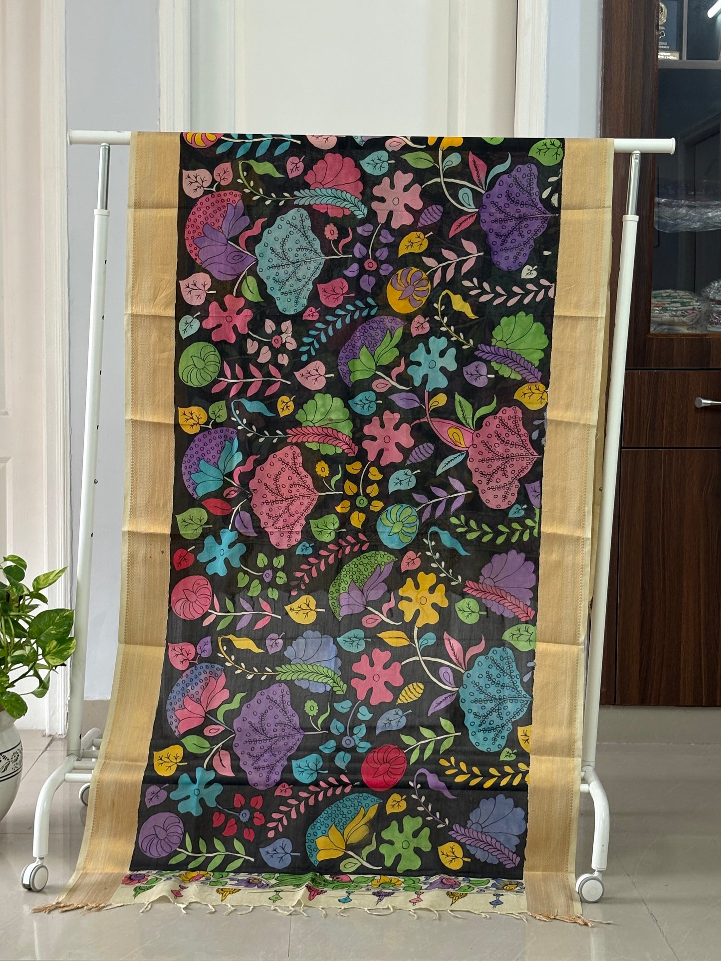 Pen Kalamkari hand painted Banglore Silk Dupatta