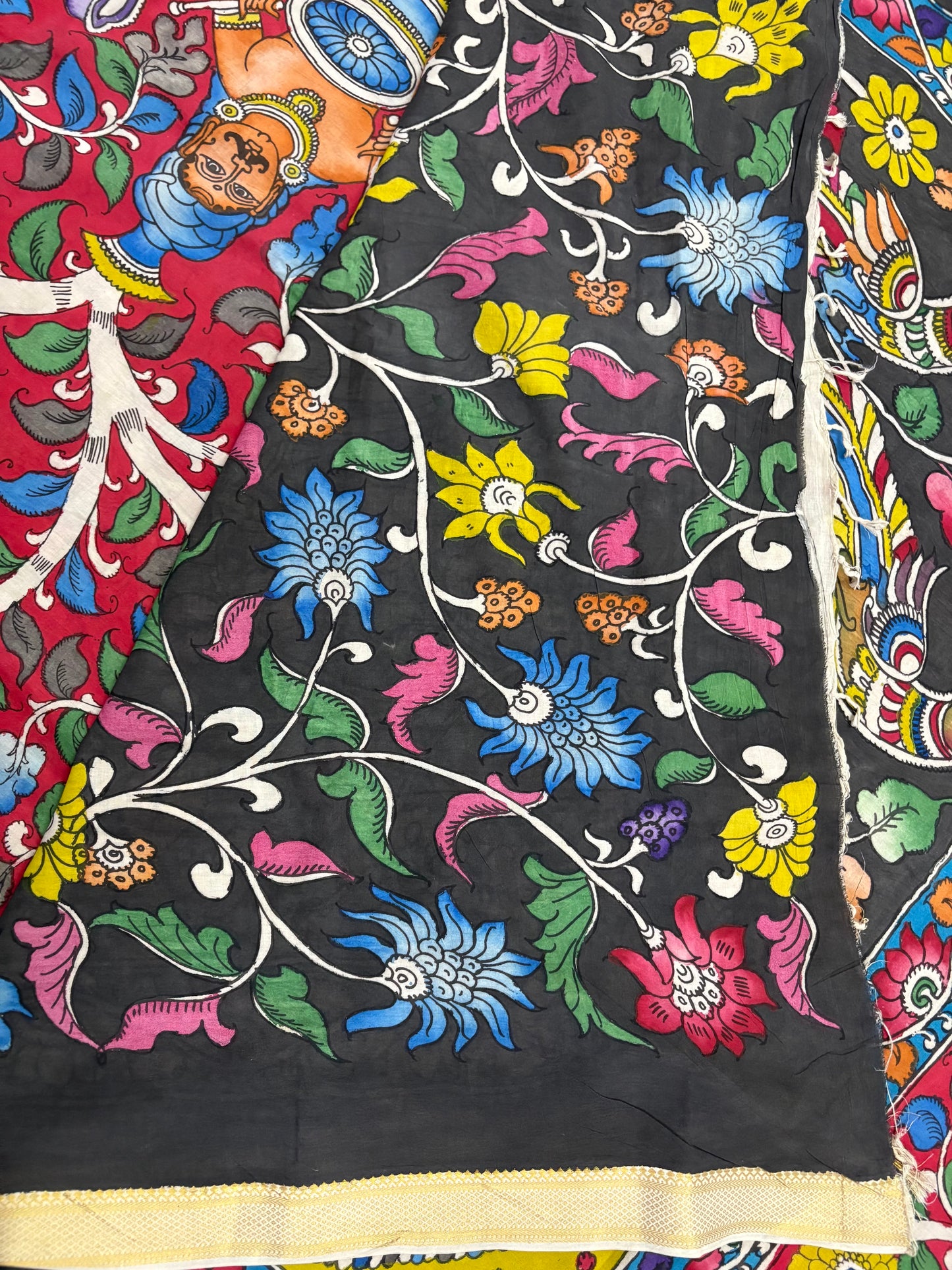 Pen Kalamkari hand painted pure cotton Saree with blouse