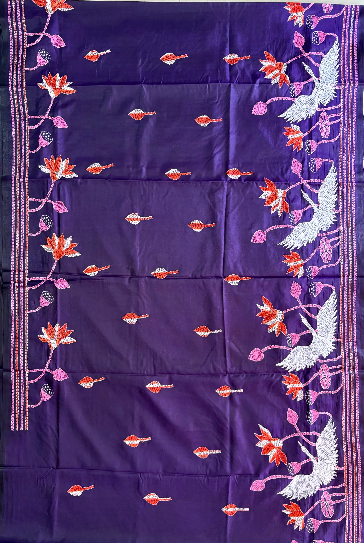 Hand work Kantha stitch Saree in Artificial Silk