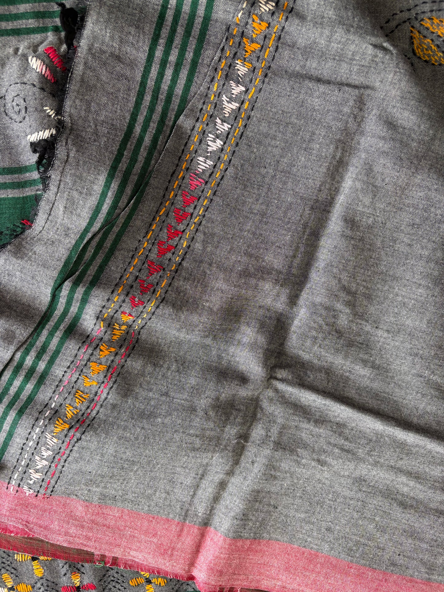 Kantha Hand Embroidered Pure Cotton Saree – Off White
