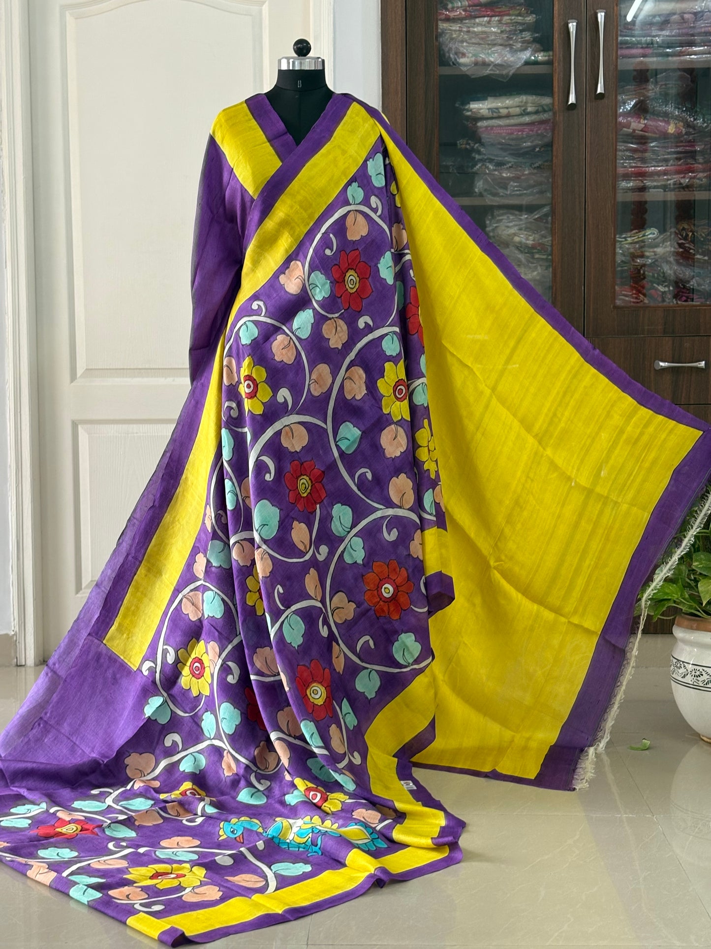 Exclusive Hand painted Pure Bishnupuri Silk Saree (Silk Marked)