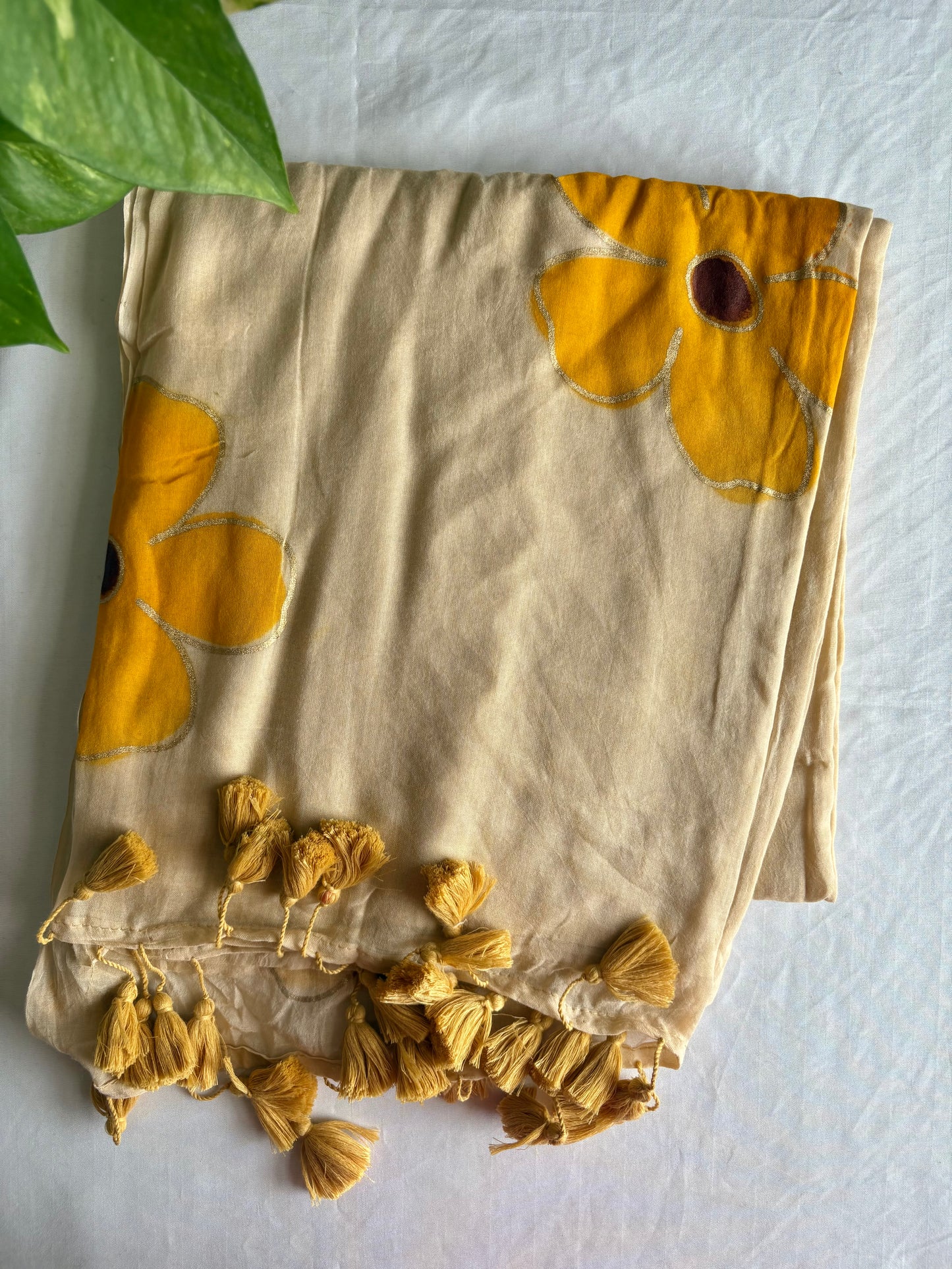 Hand Painted Mul Cotton Saree - Badami