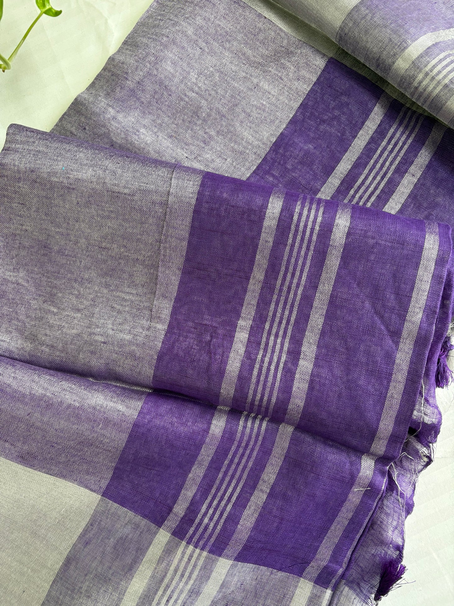 Lavender silver pure Linen By Linen Saree With running Blouse