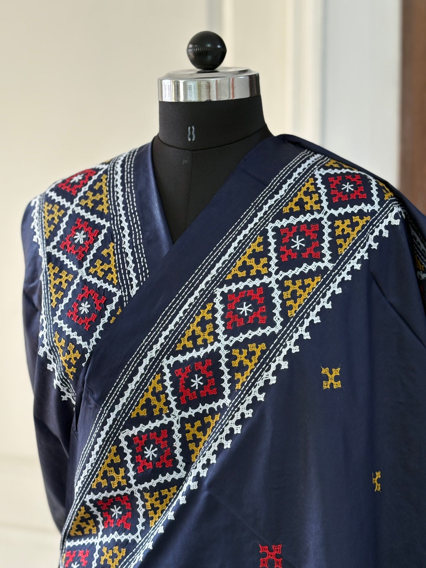Gujrati/Kutchi Work Hand Embroidered Pure Banglore Silk Saree