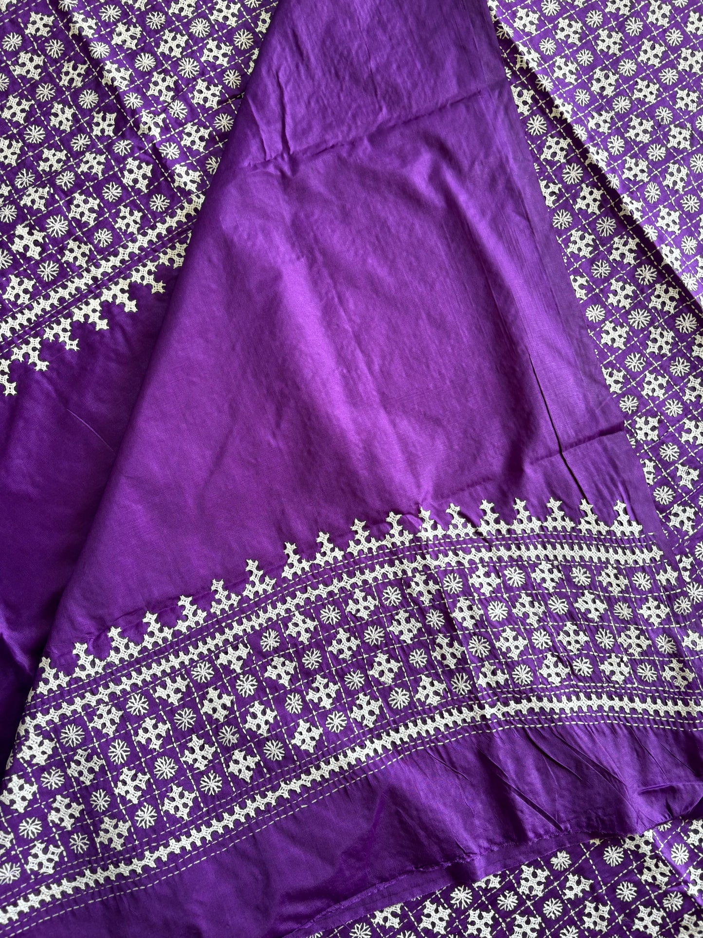 Gujrati Stitch/Kutch Hand Embroidered Art Silk Saree