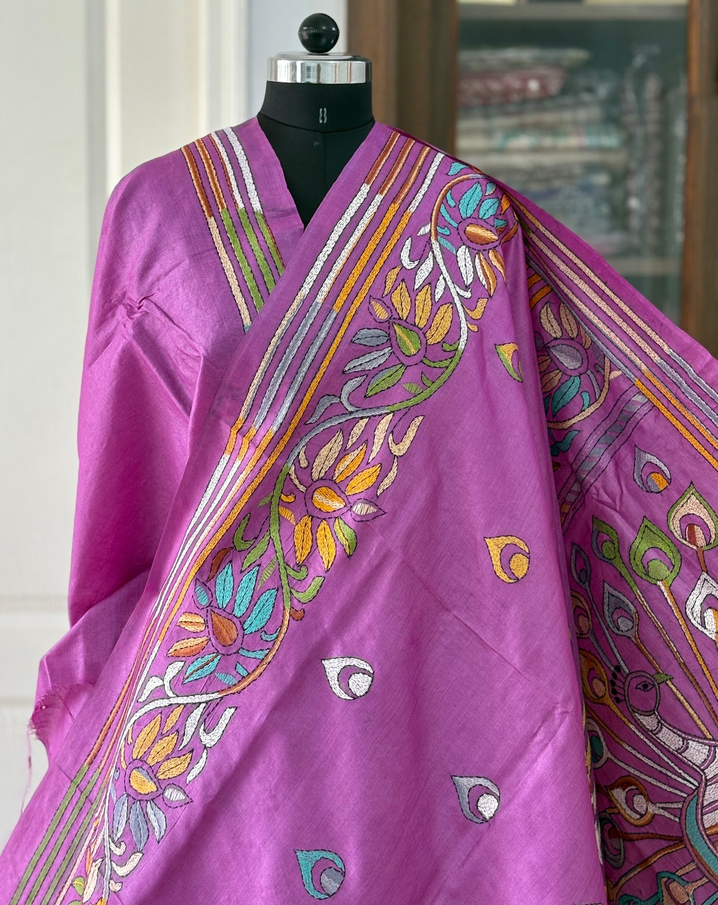 Kantha Hand Embroidered Pure Tussar Silk Saree