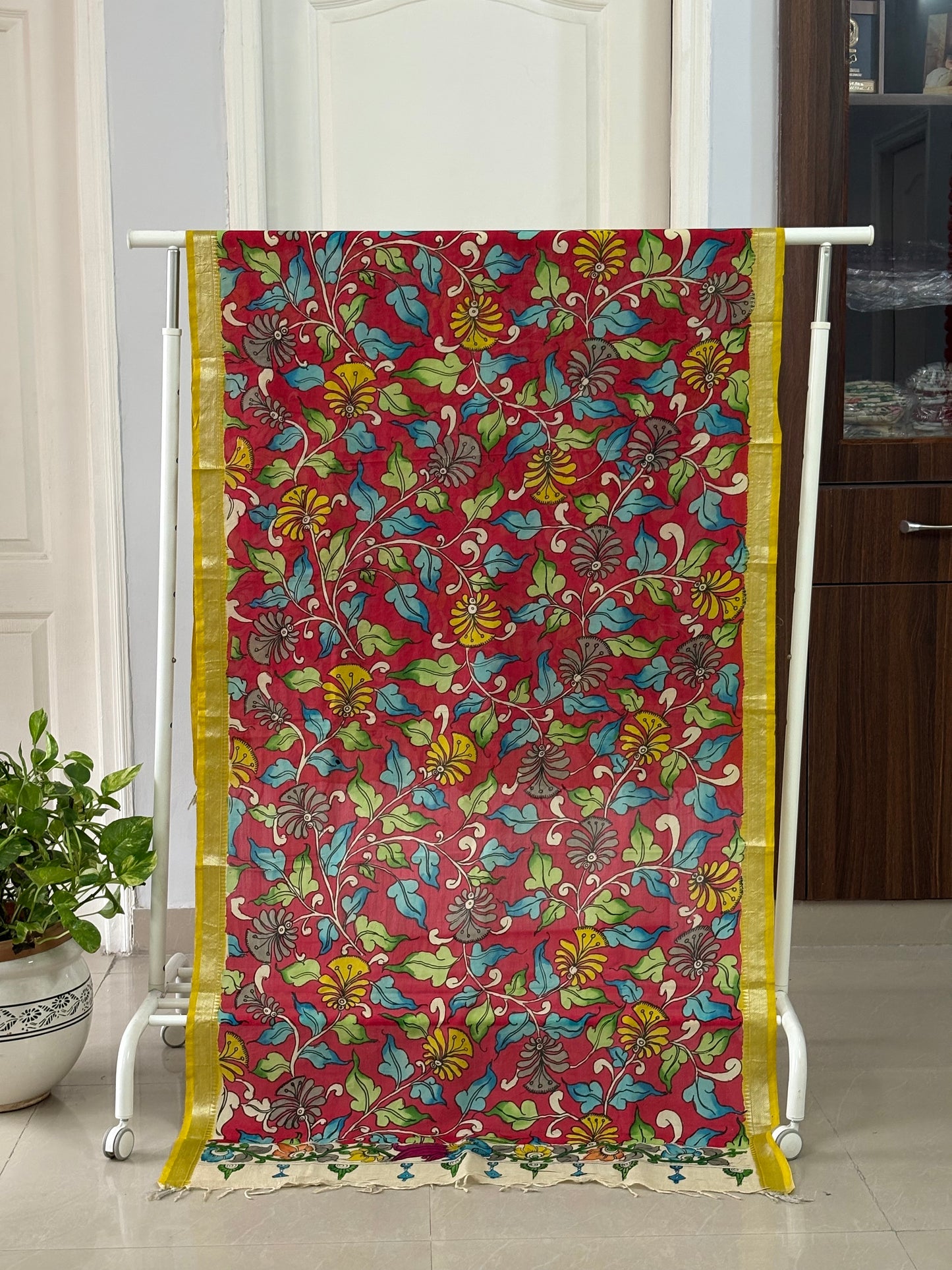 Pen Kalamkari hand painted Banglore Silk Dupatta