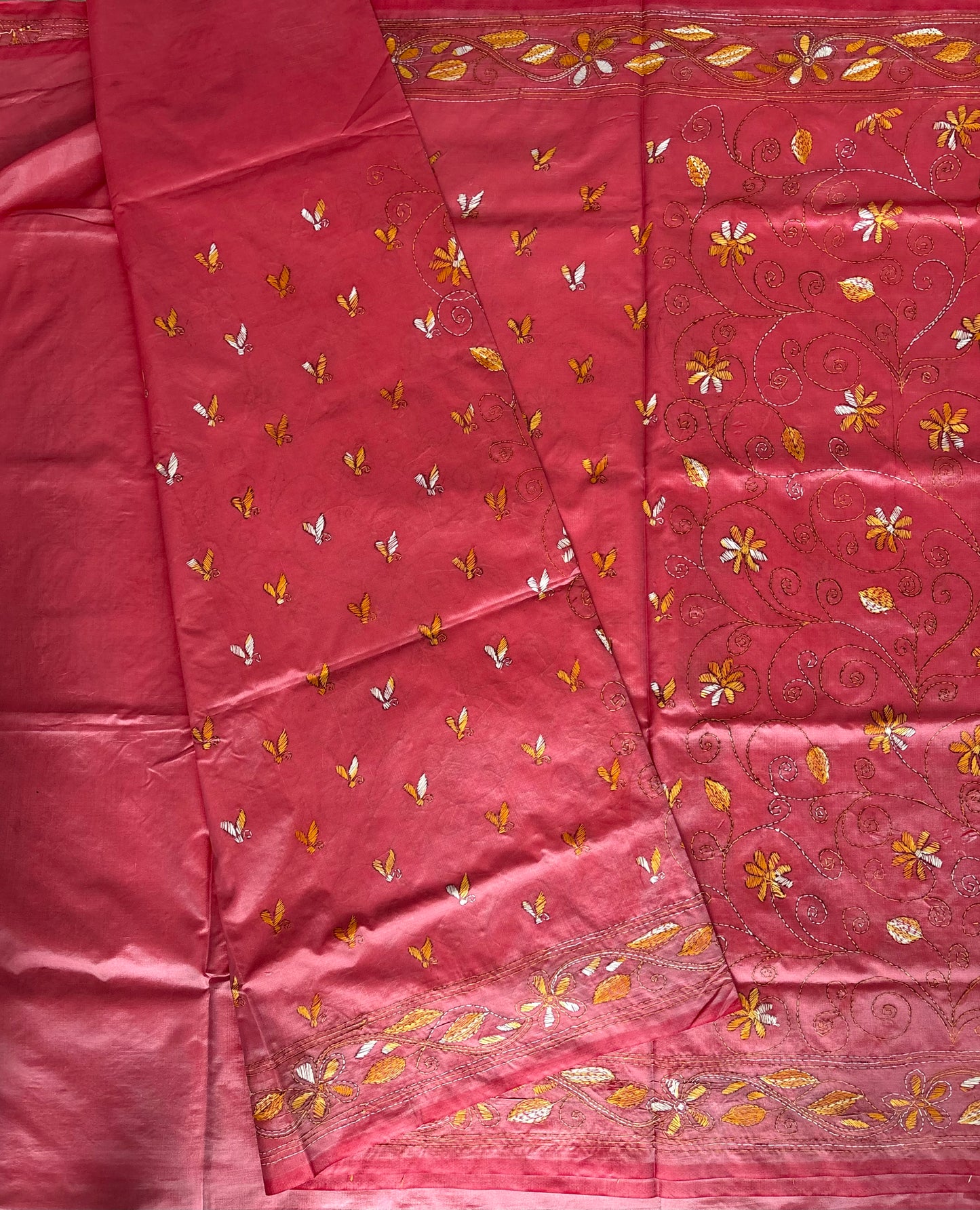 Kantha Stitch Hand Work Embroidered Art Silk Saree With Blouse