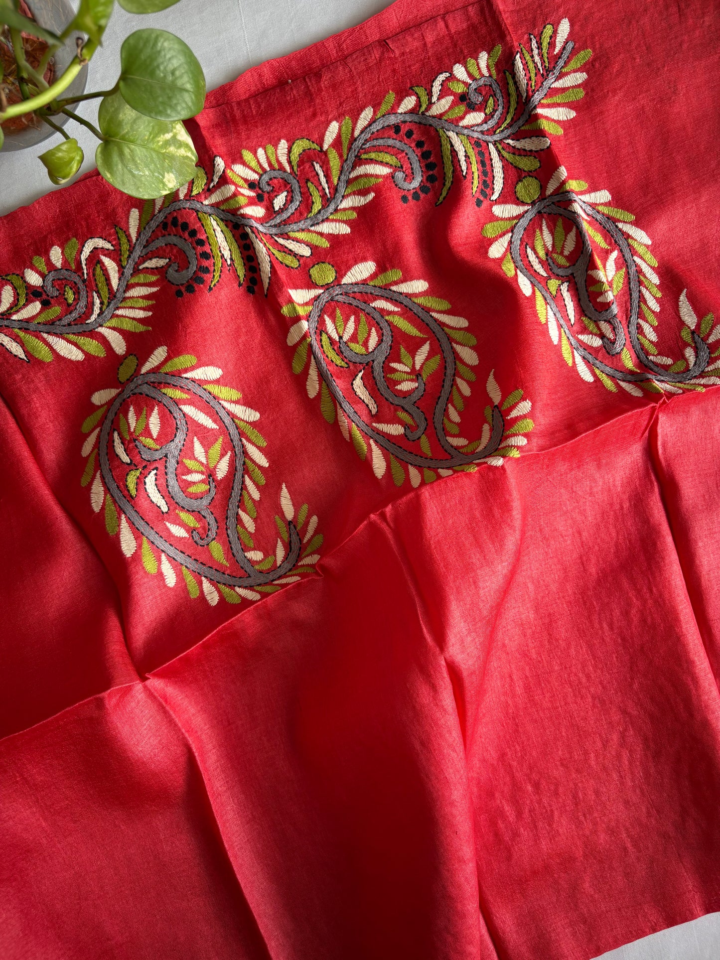 Kantha Stitch Pure Silk Blouse Piece