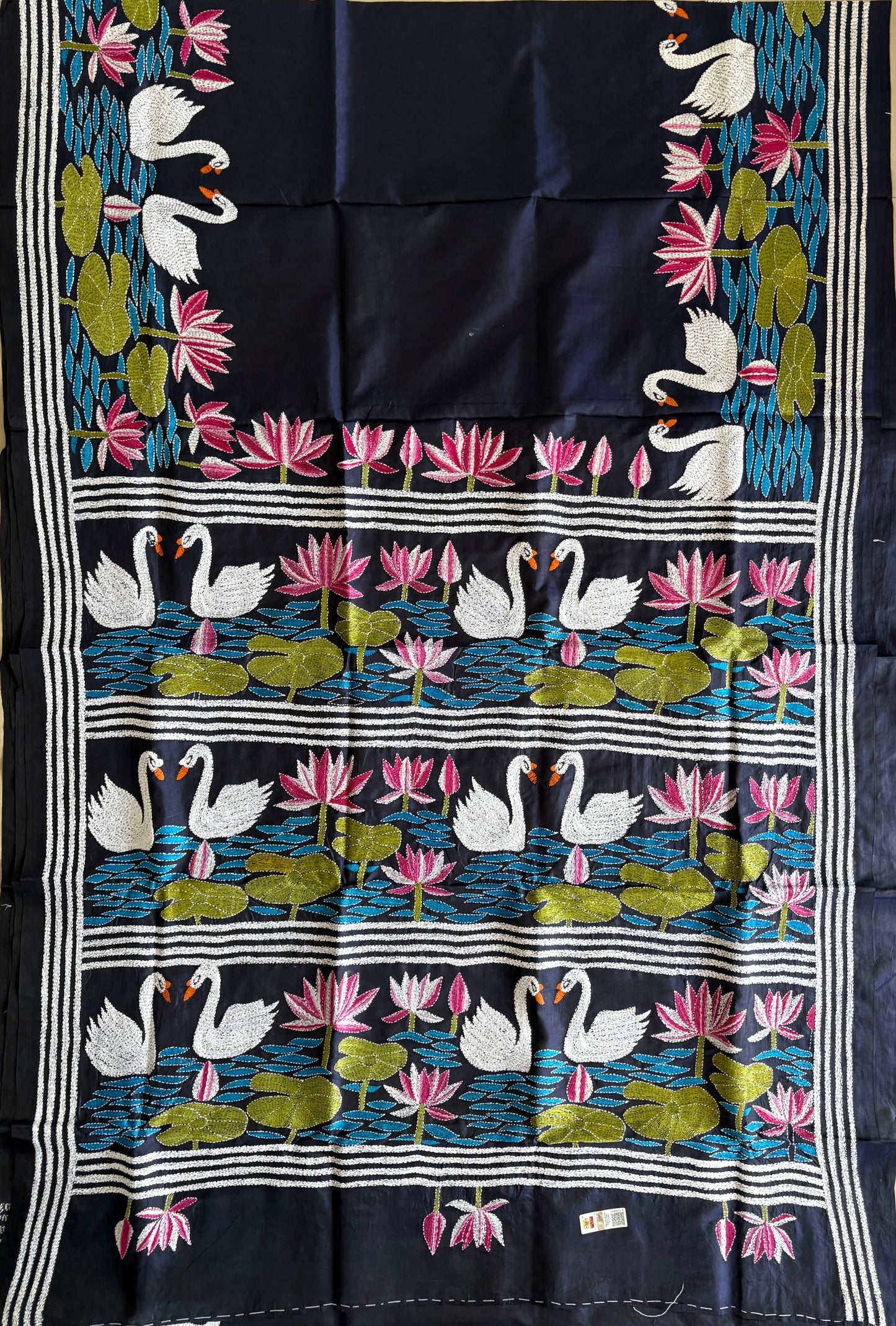 Kantha Hand Embroidered Pure Banglore Silk Saree (Silk Marked)