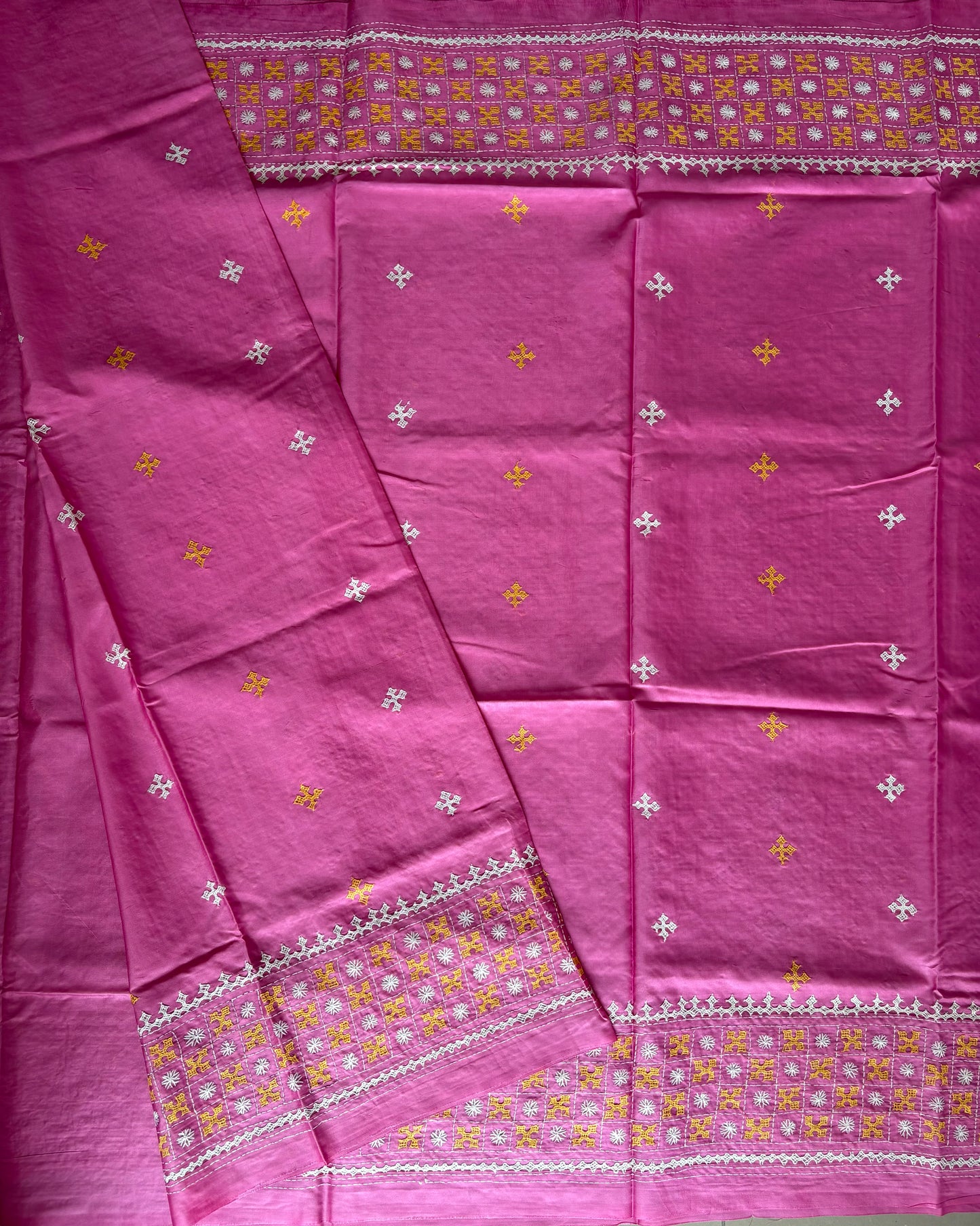 Gujrati Stitch/Kutch Hand Embroidered Art Silk Saree