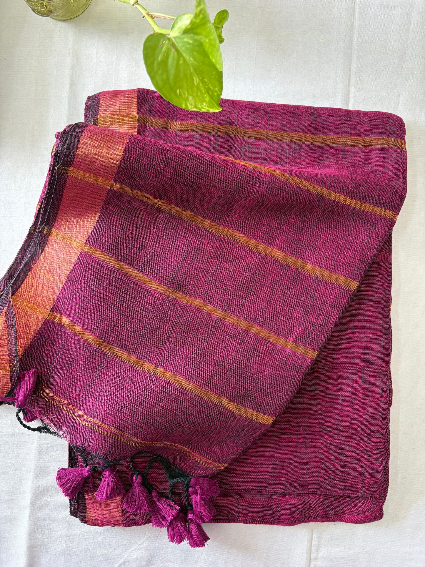 Linen By Linen Saree With Blouse -purple