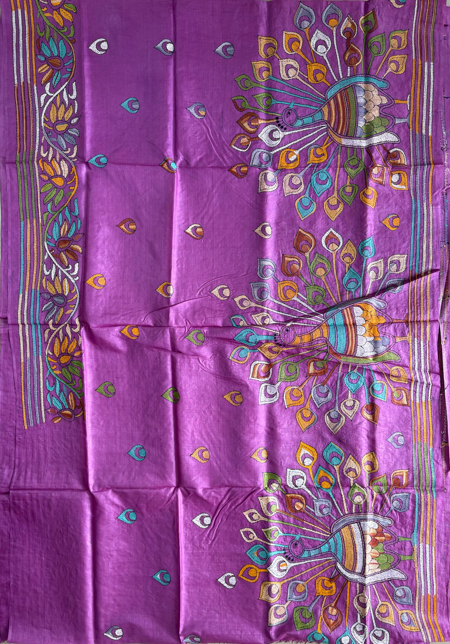 Kantha Hand Embroidered Pure Tussar Silk Saree