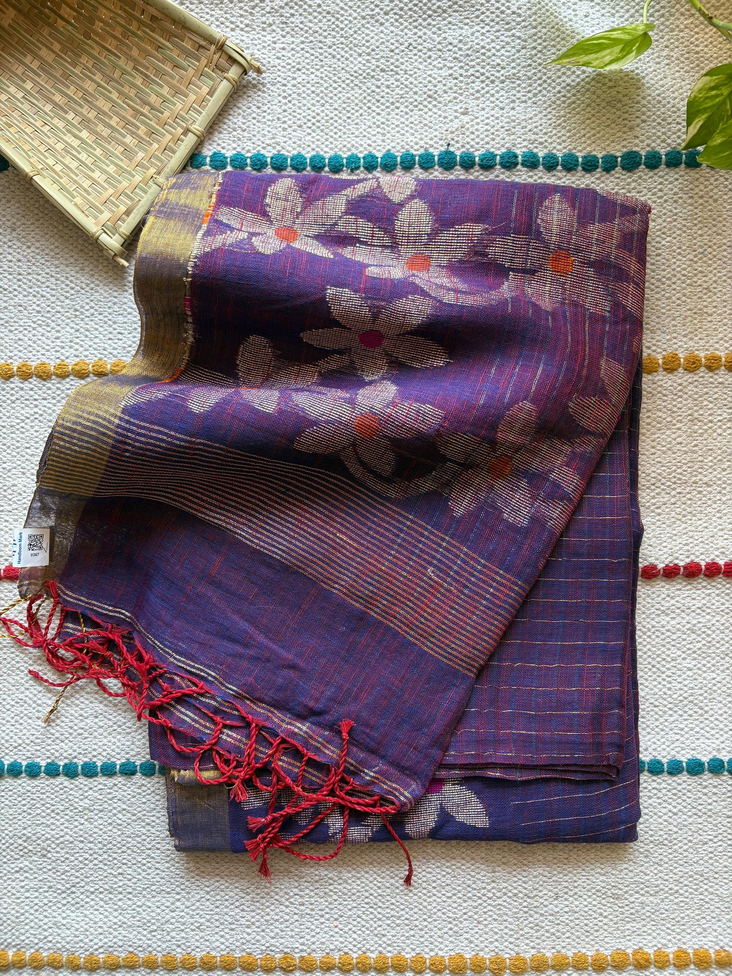Handloom woven pure Linen By Linen Lata Saree – Purple (Handloom Marked)