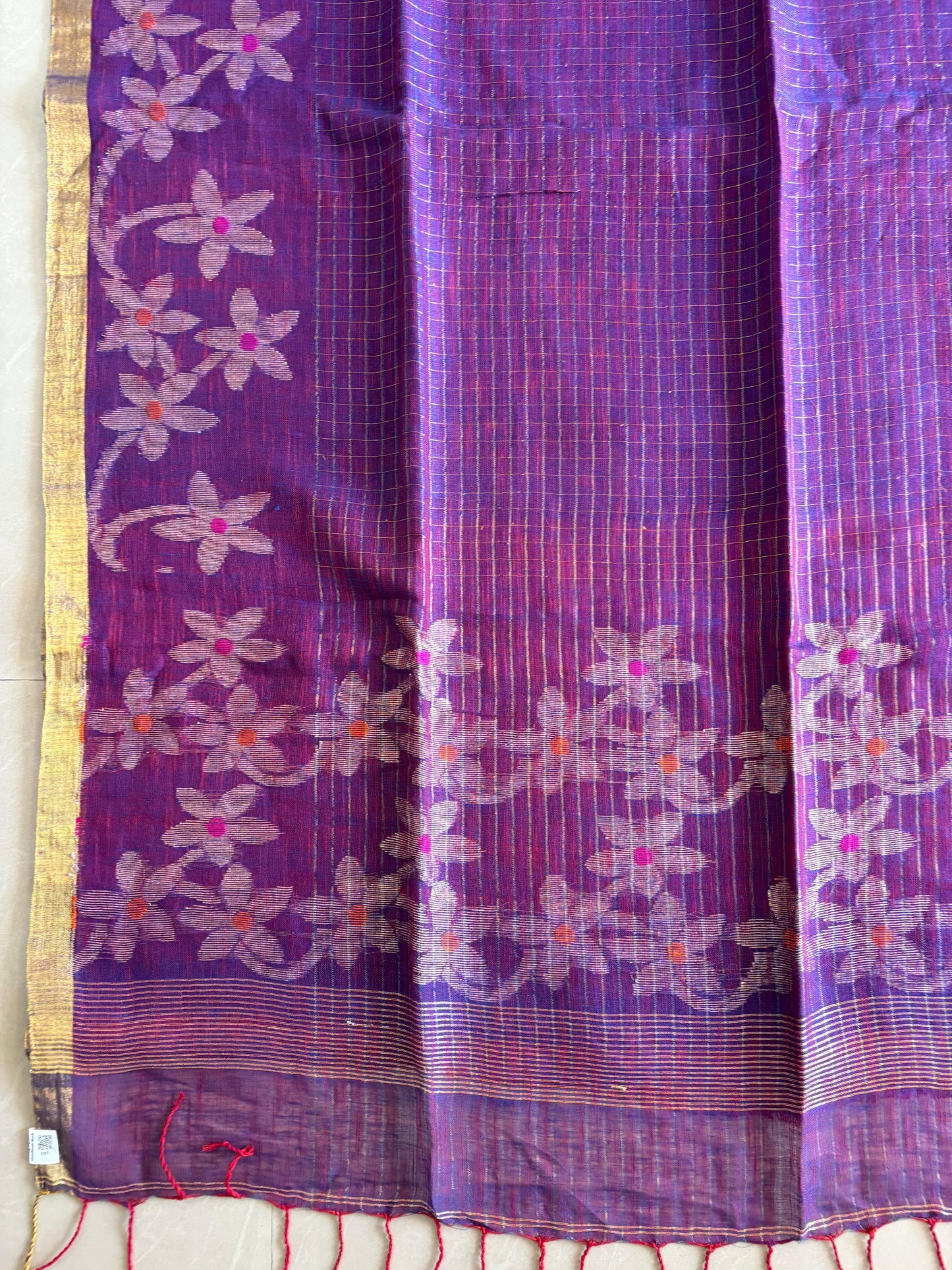 Handloom woven pure Linen By Linen Lata Saree – Purple (Handloom Marked)