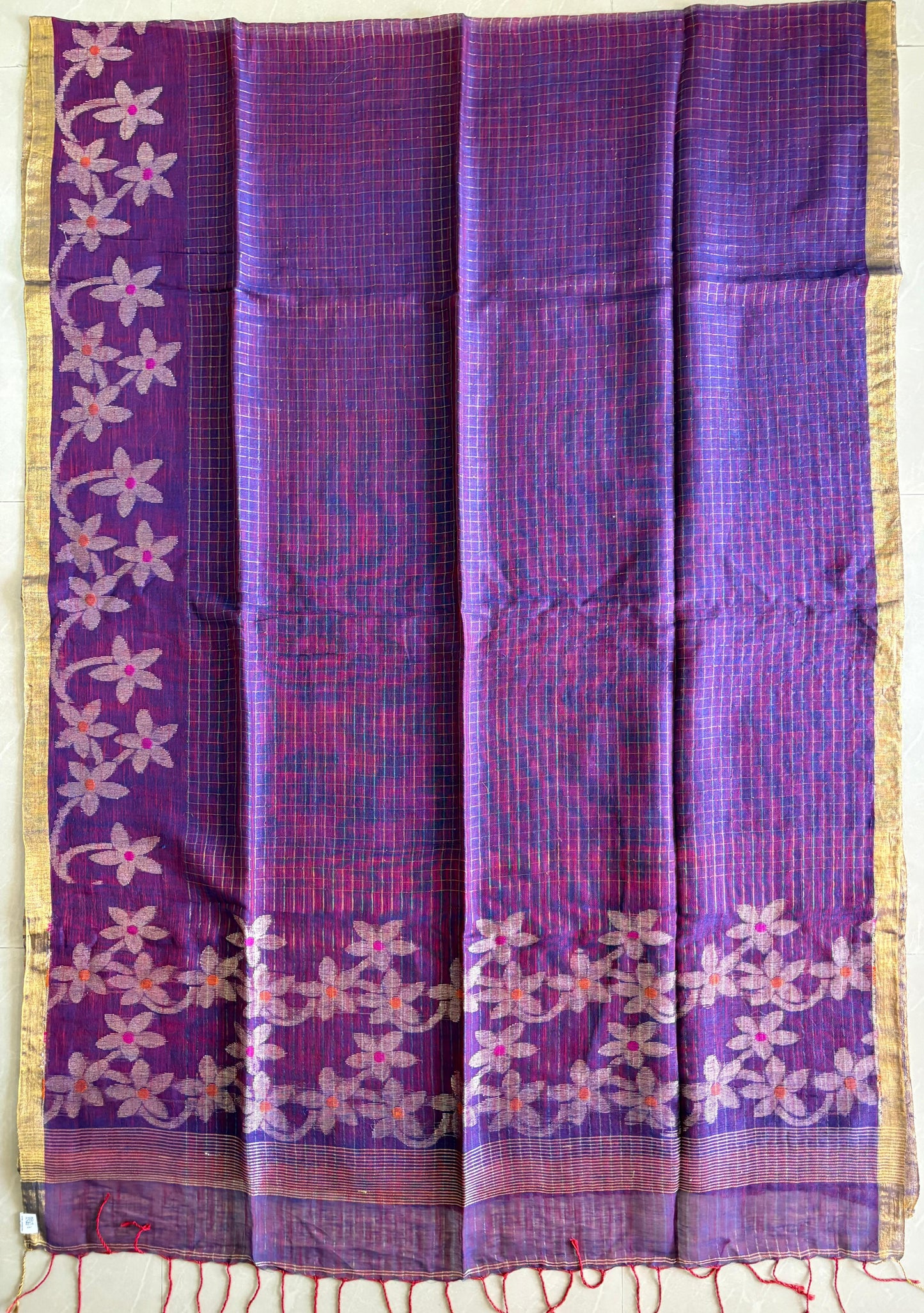 Handloom woven pure Linen By Linen Lata Saree – Purple (Handloom Marked)