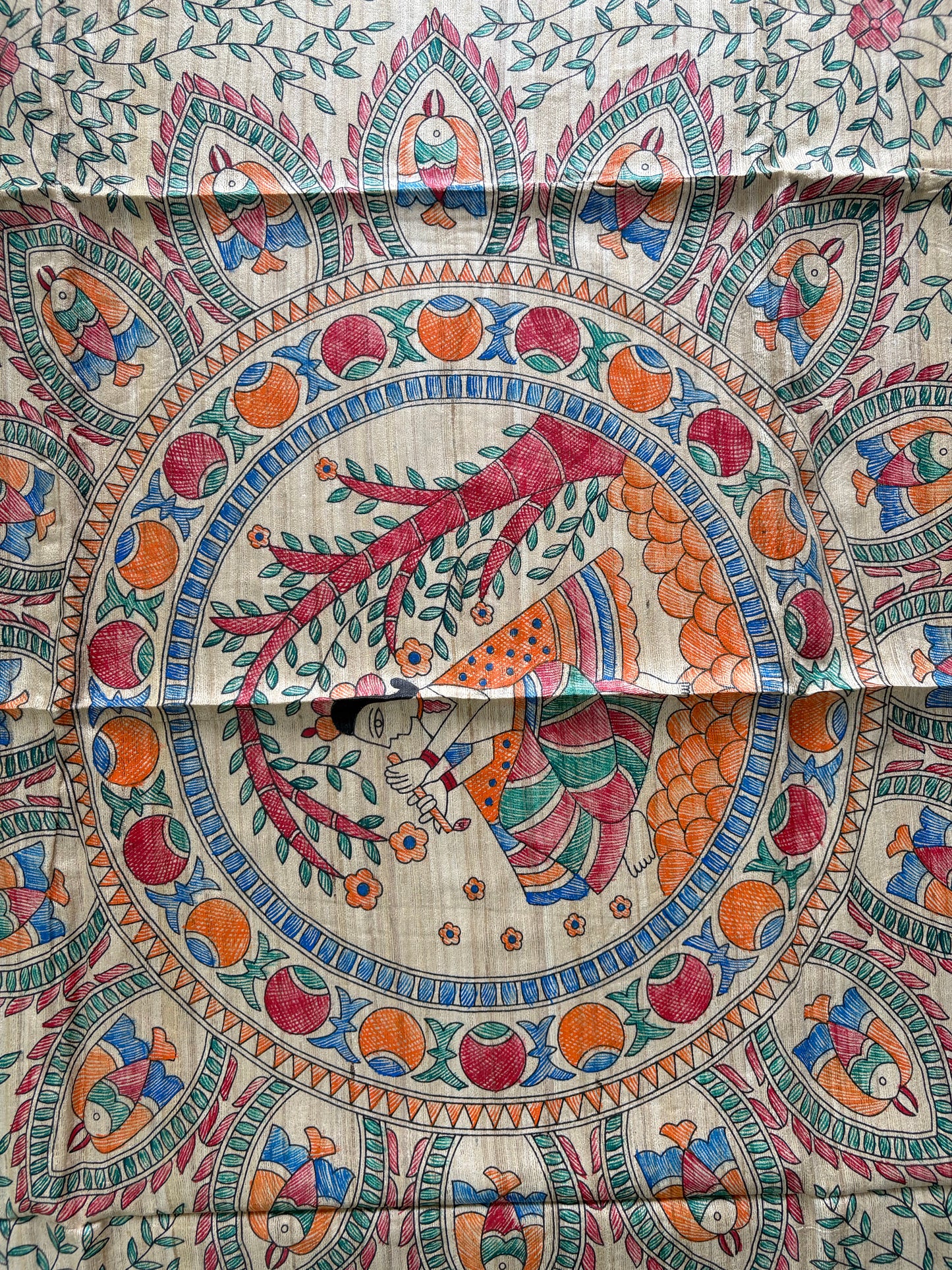 Pure Tussar Ghicha Silk Handcrafted Madhubani Saree (Silk Marked)