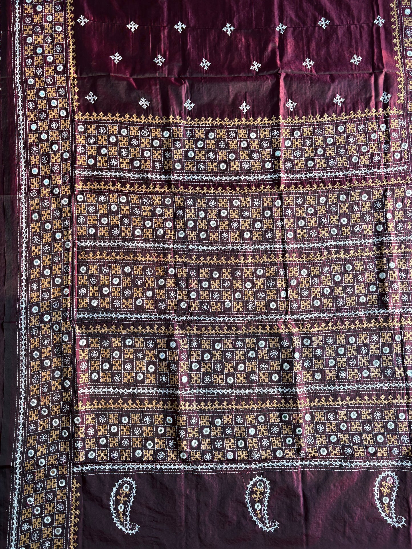 Gujrati Stitch/Kutch Hand Embroidered Art Silk Saree