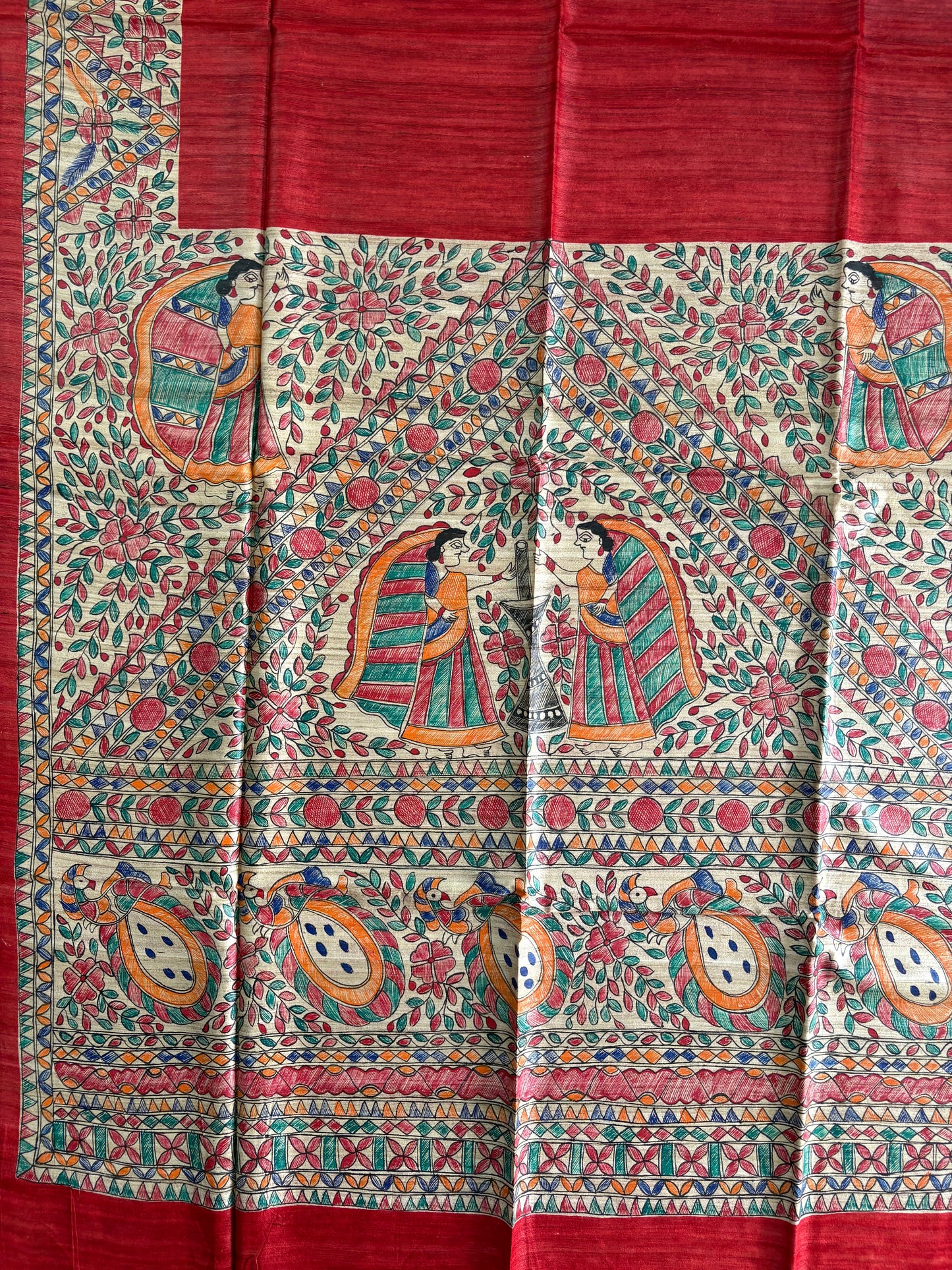 Pure Tussar Ghicha Silk Handcrafted Madhubani Saree (Silk Marked)