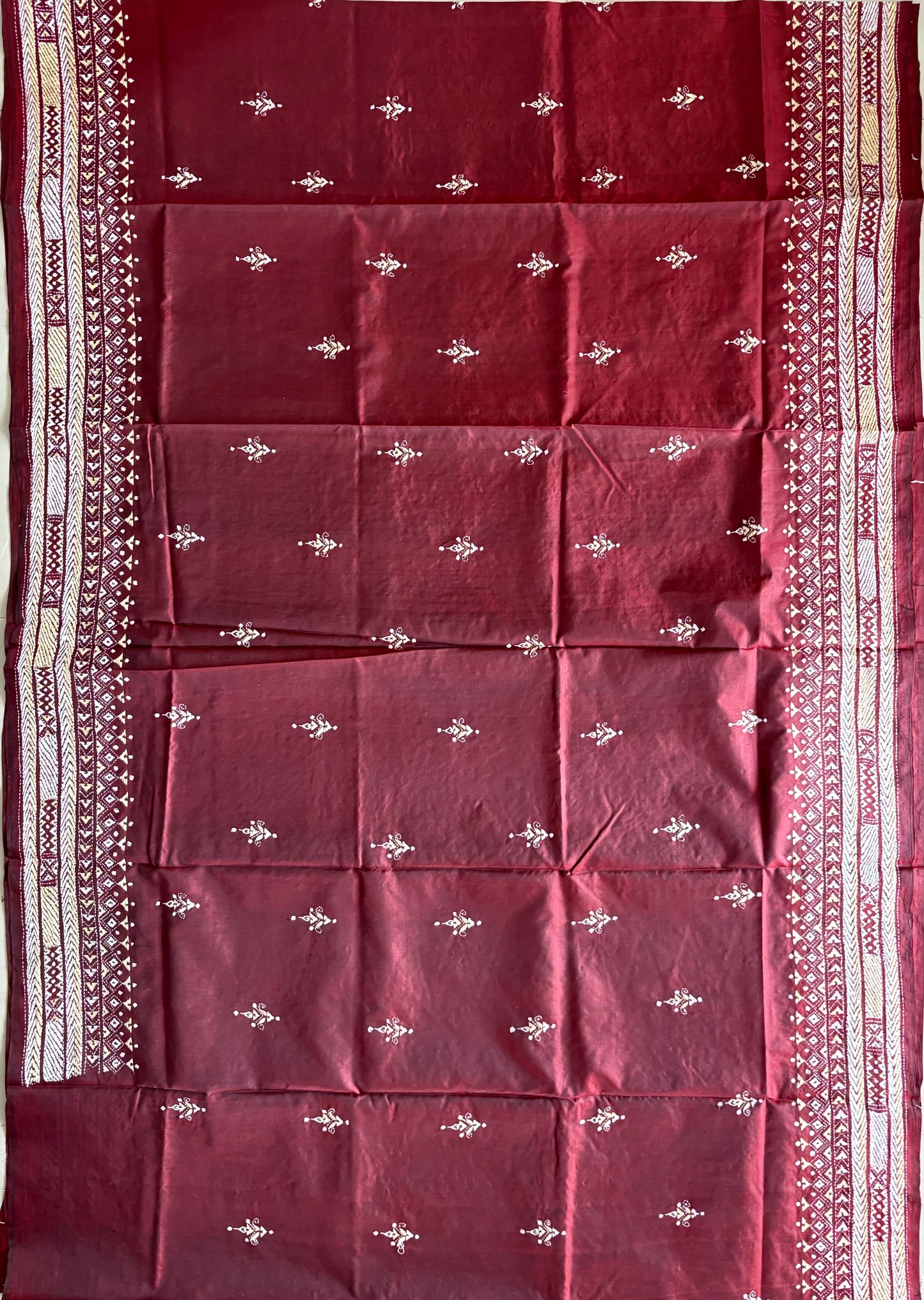 Kantha Stitch Hand Embroidered Pure Banglore Silk Saree (Silk Marked)