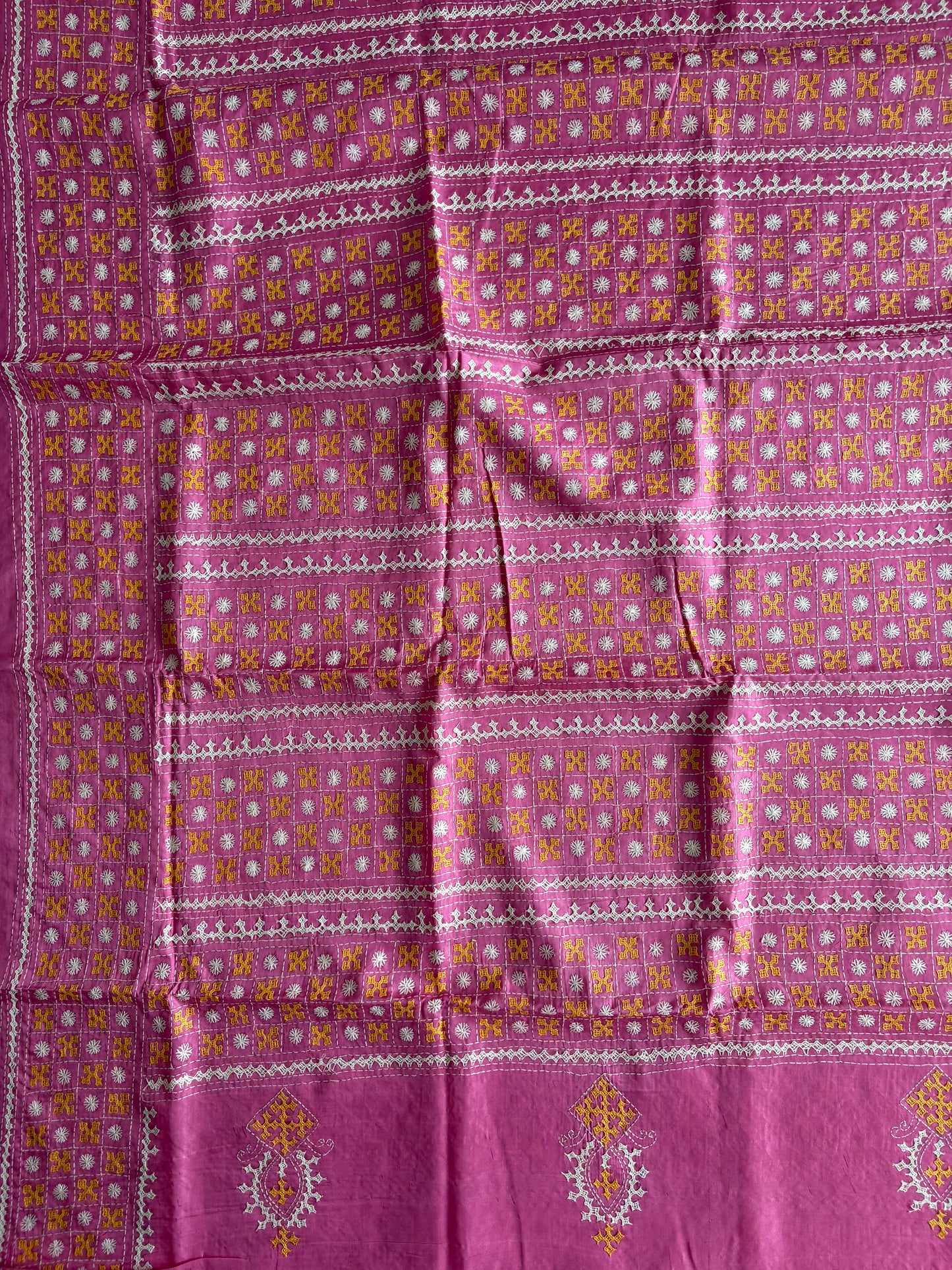 Gujrati Stitch/Kutch Hand Embroidered Art Silk Saree