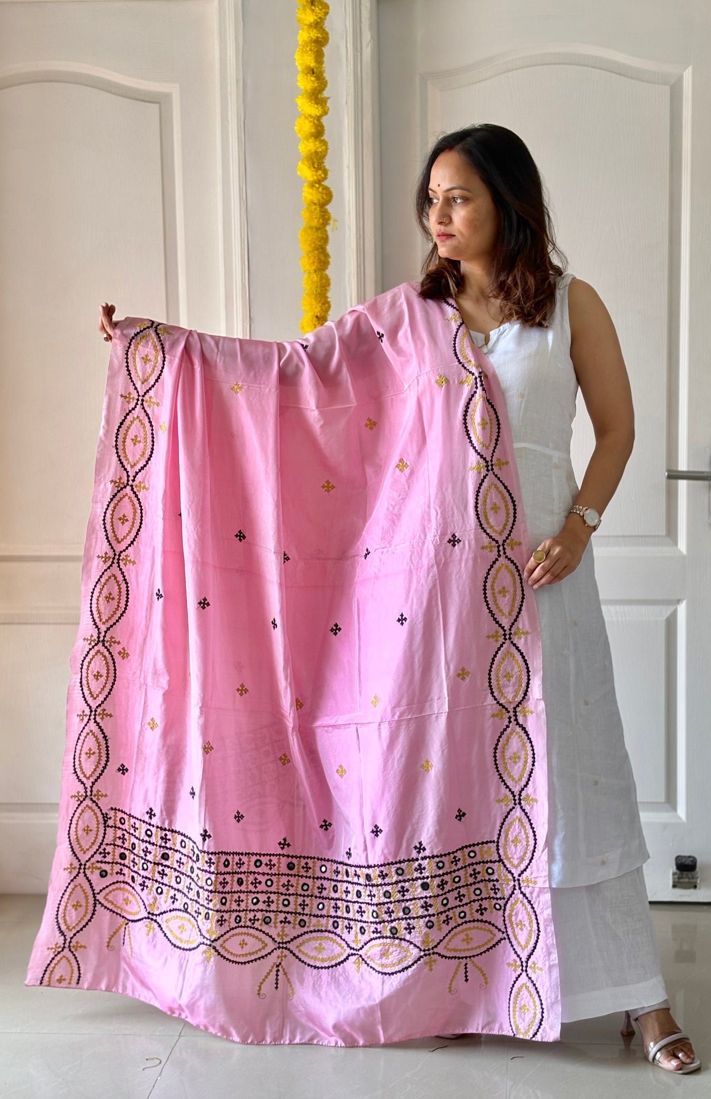 Kutch Hand Embroidered Blended Banglore Silk Dupatta