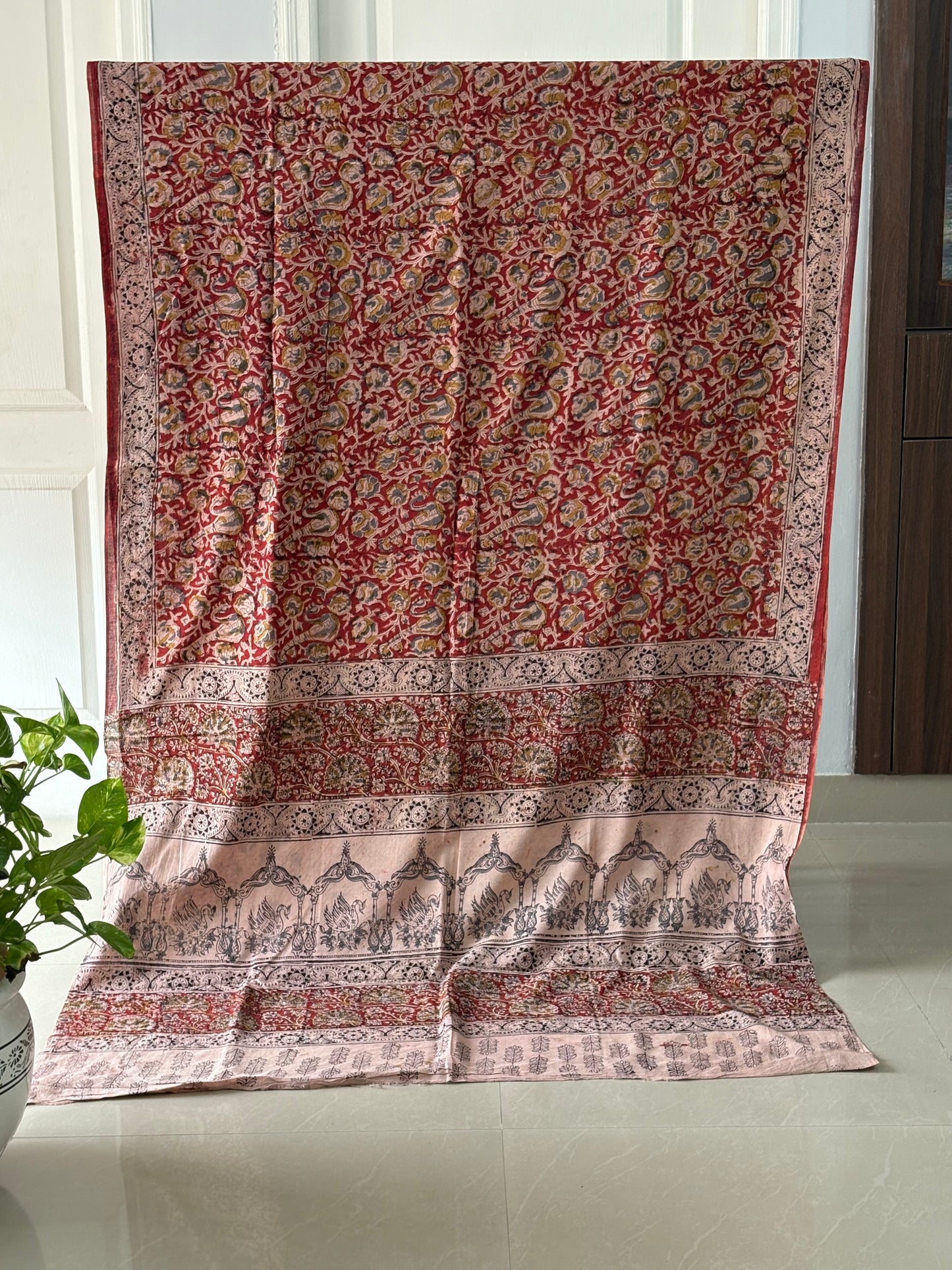 Kalamkari printed malmal cotton Saree with blouse