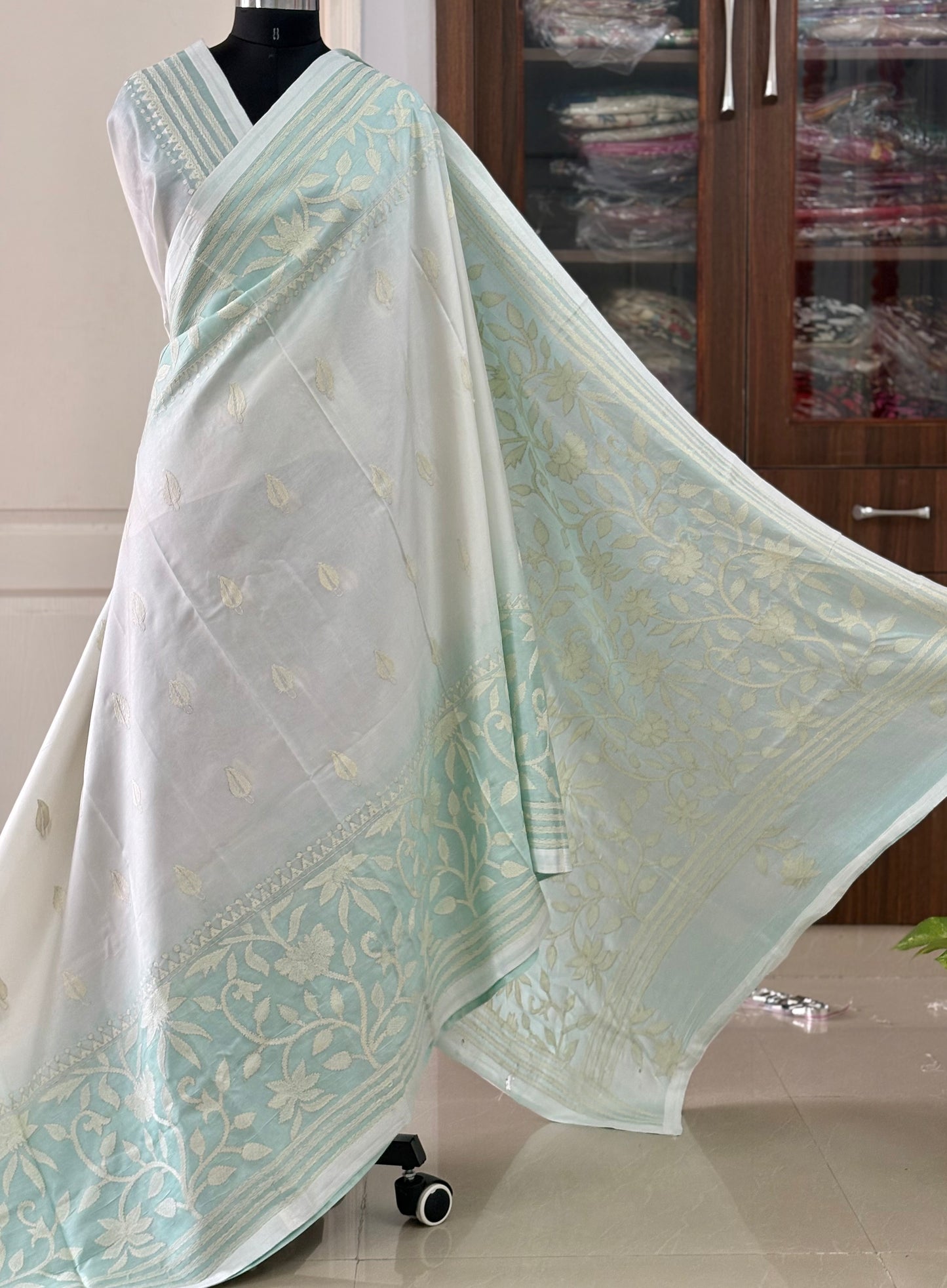 Hand work Kantha stitch Saree in Artificial silk