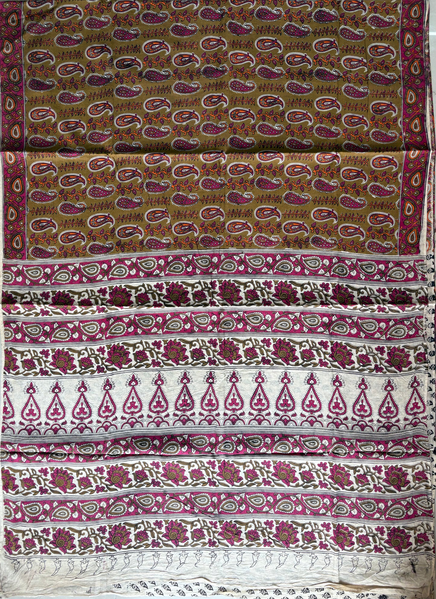 Kalamkari printed malmal cotton Saree with blouse