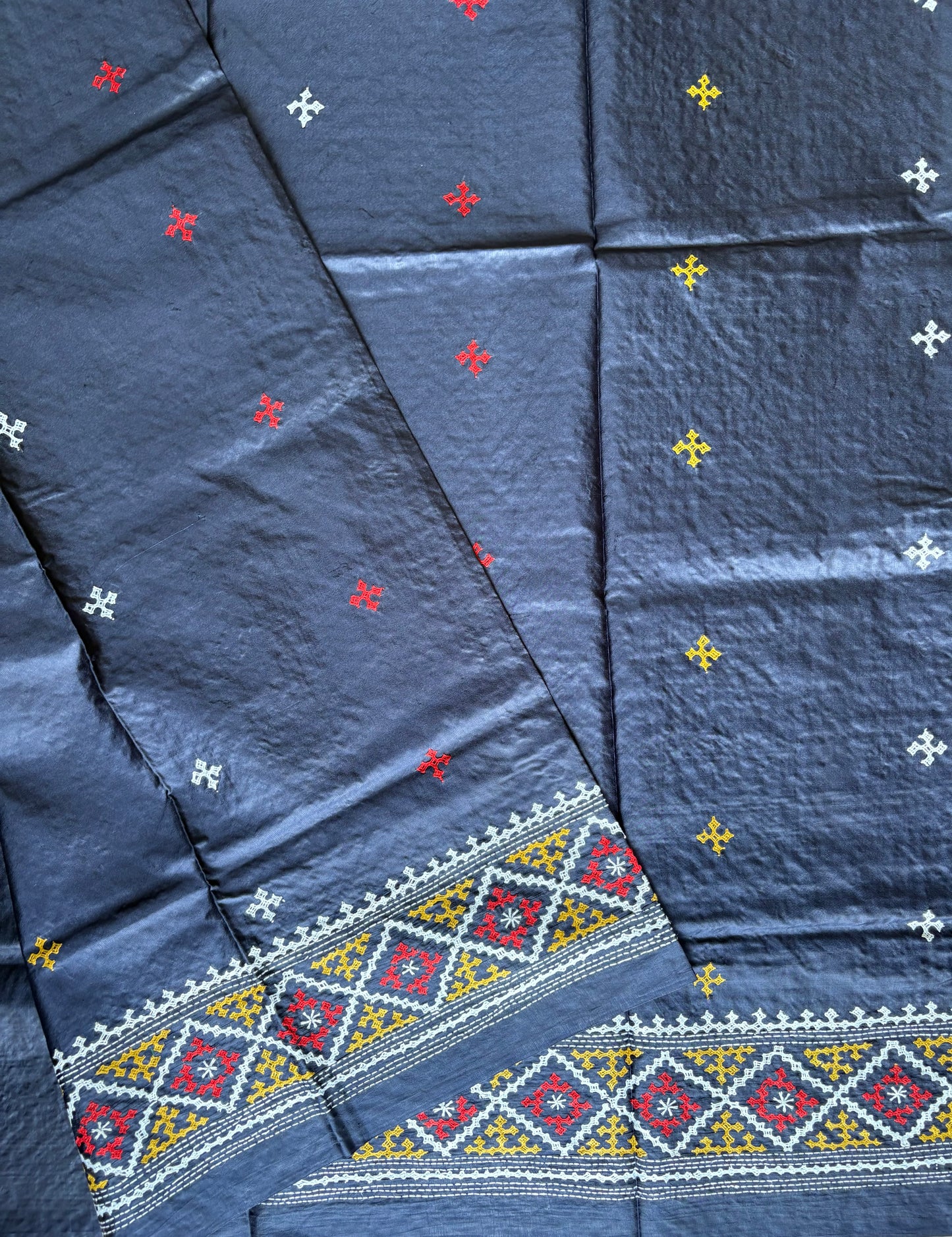 Gujrati/Kutchi Work Hand Embroidered Pure Banglore Silk Saree