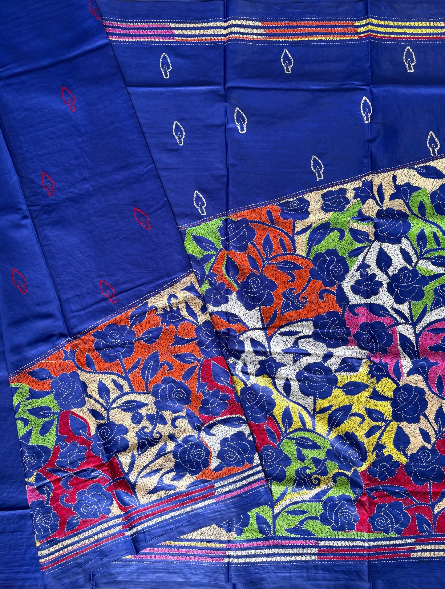 Kantha Hand Embroidered Blended Banglore Silk/Art Silk Saree With Blouse