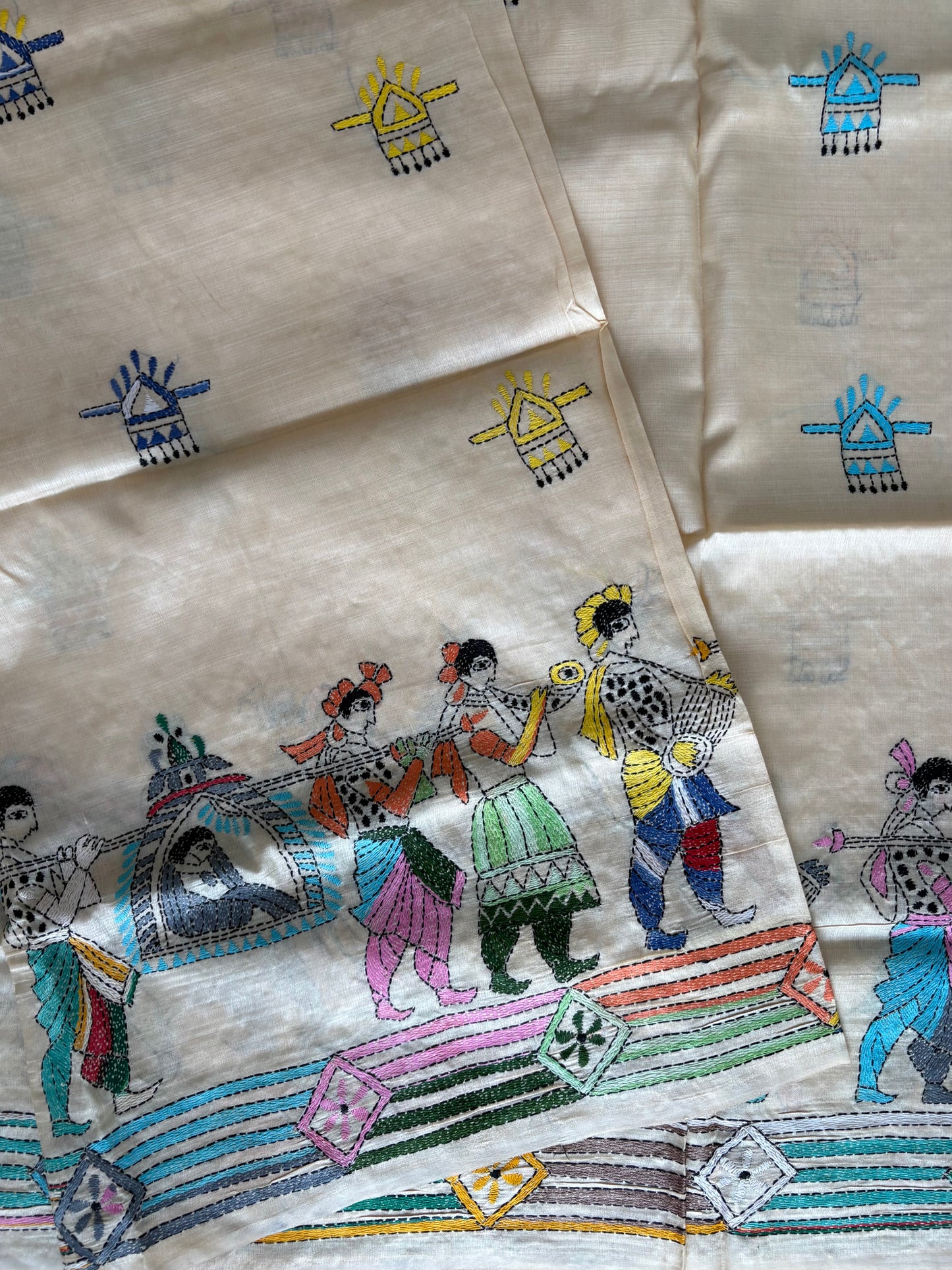 Kantha Hand Embroidered Pure Tussar Silk Saree