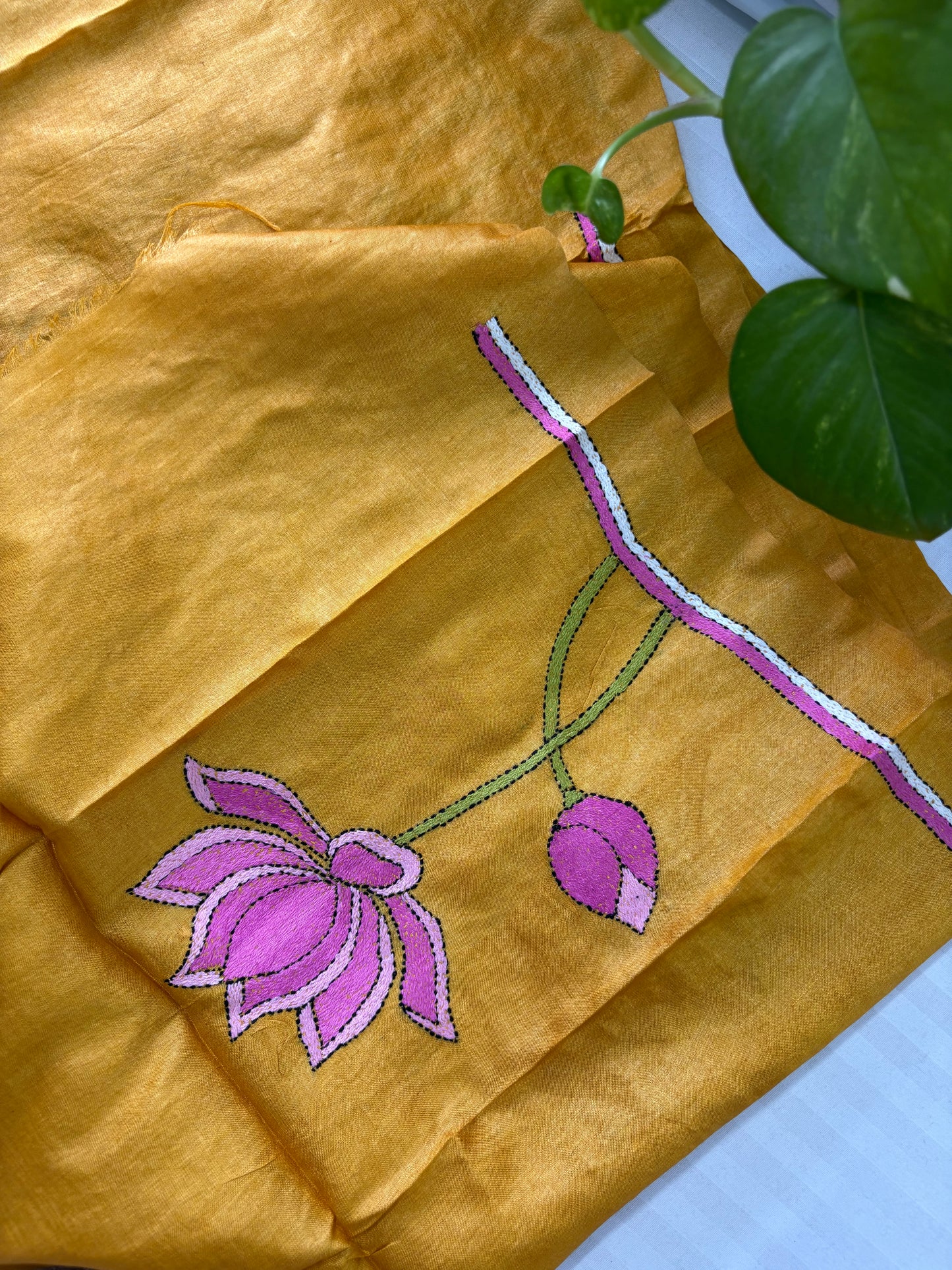 Kantha Stitch Pure Silk Blouse Piece