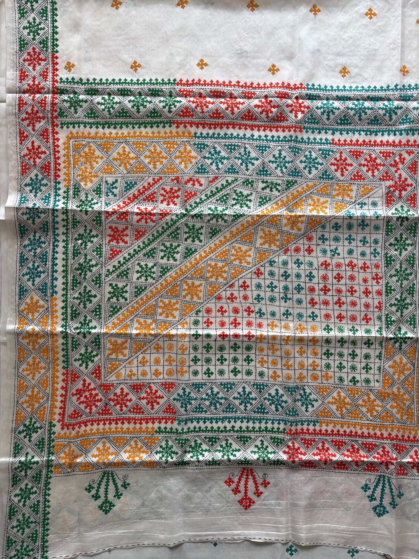 Gujrati Stitch/Kutch Hand Embroidered Art Silk Saree