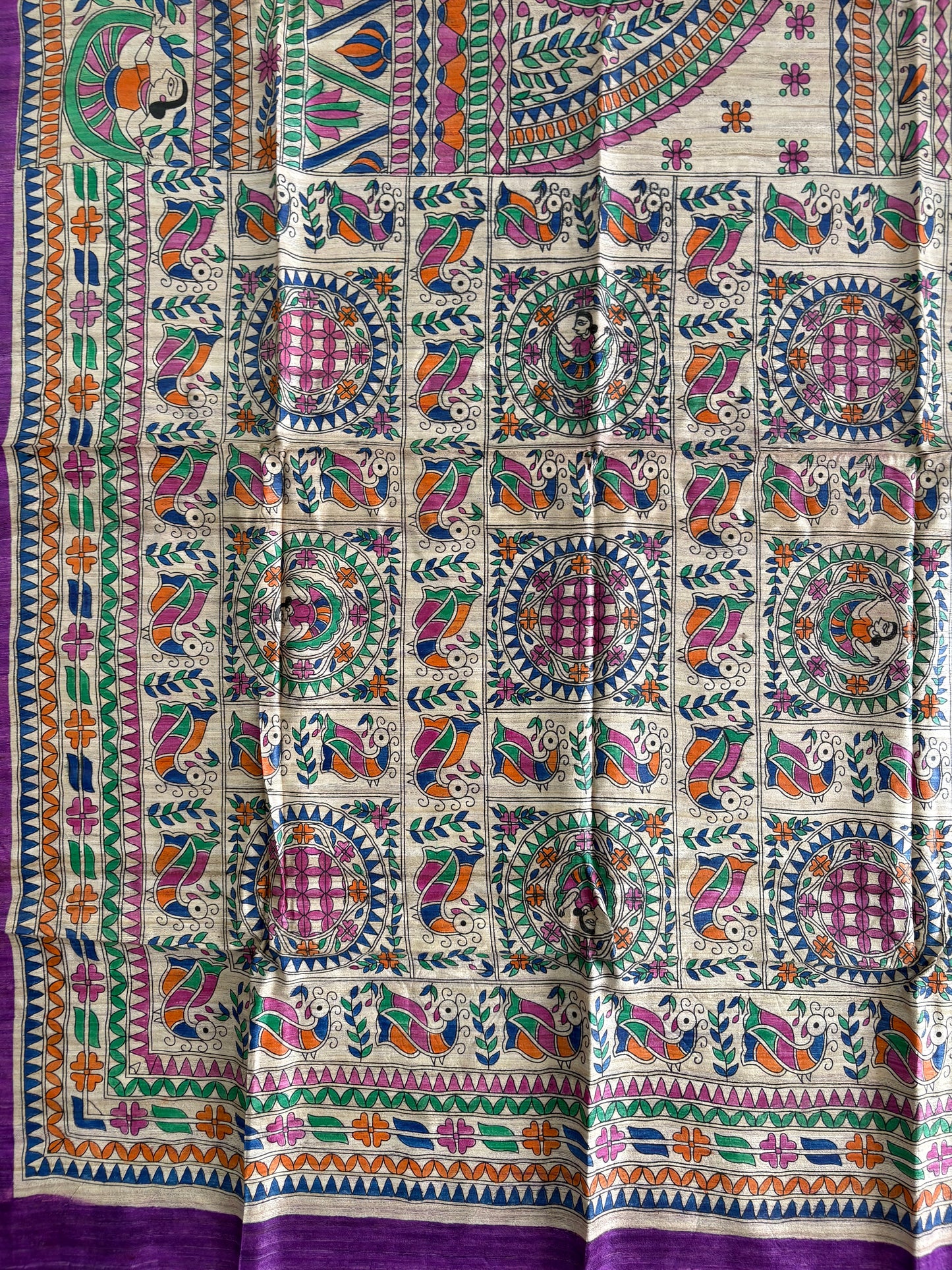 Pure Tussar Ghicha Silk Handcrafted Madhubani Half Saree (Silk Marked)