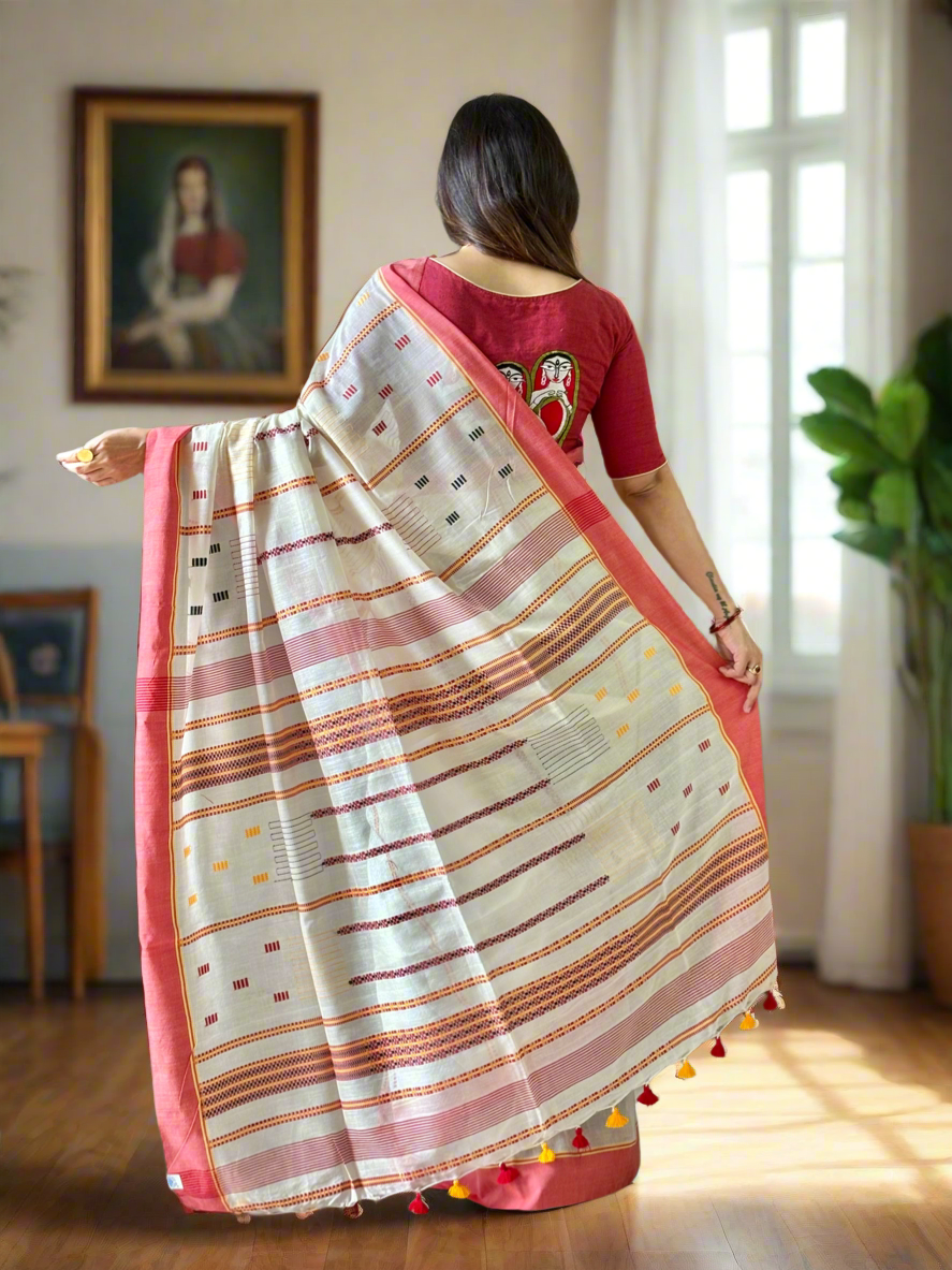 Pure Cotton handwoven Saree (Handloom Marked) - Off white