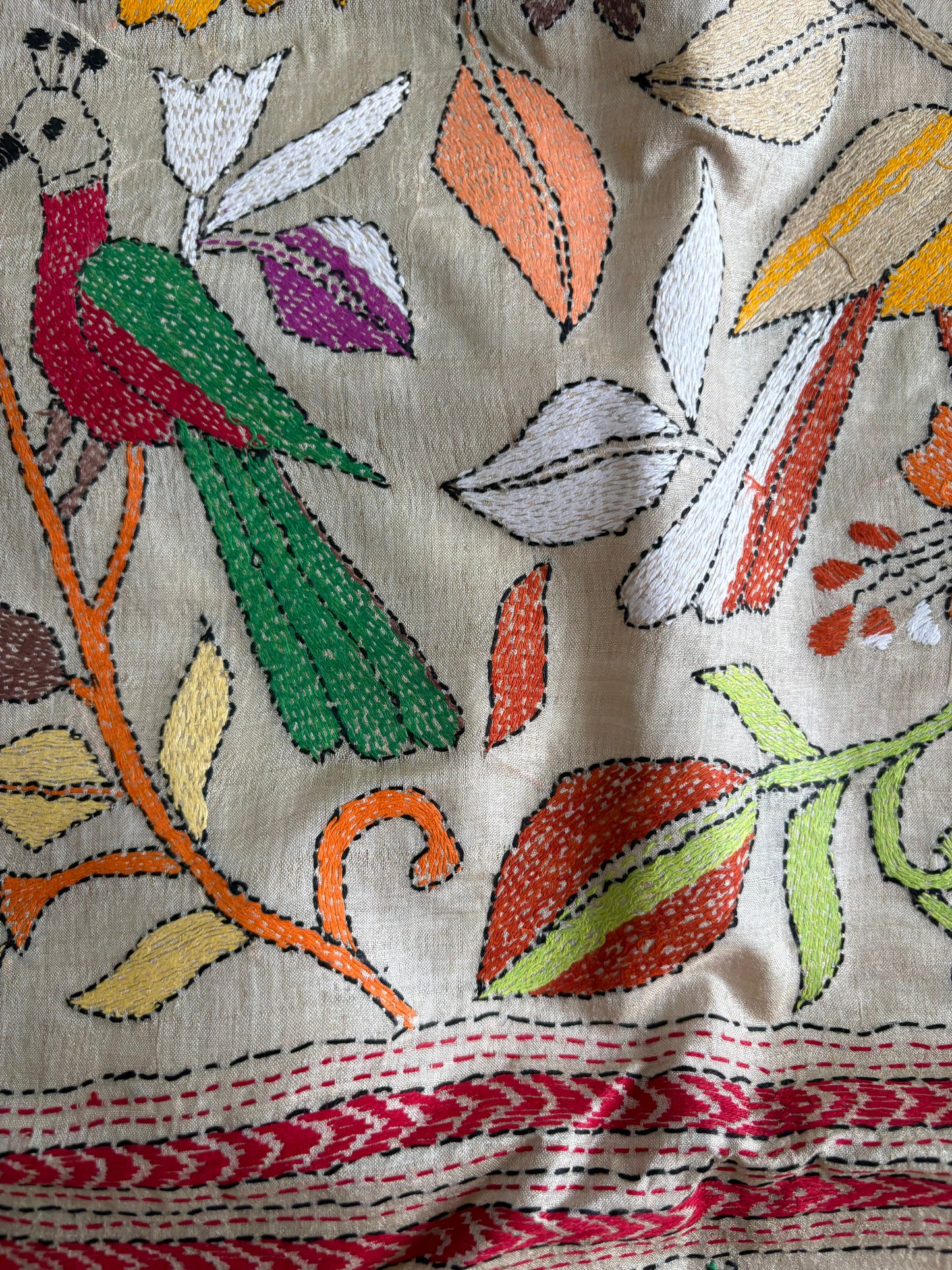 Kantha Stitch Hand Embroidered Pure Gachi Tussar Silk Saree