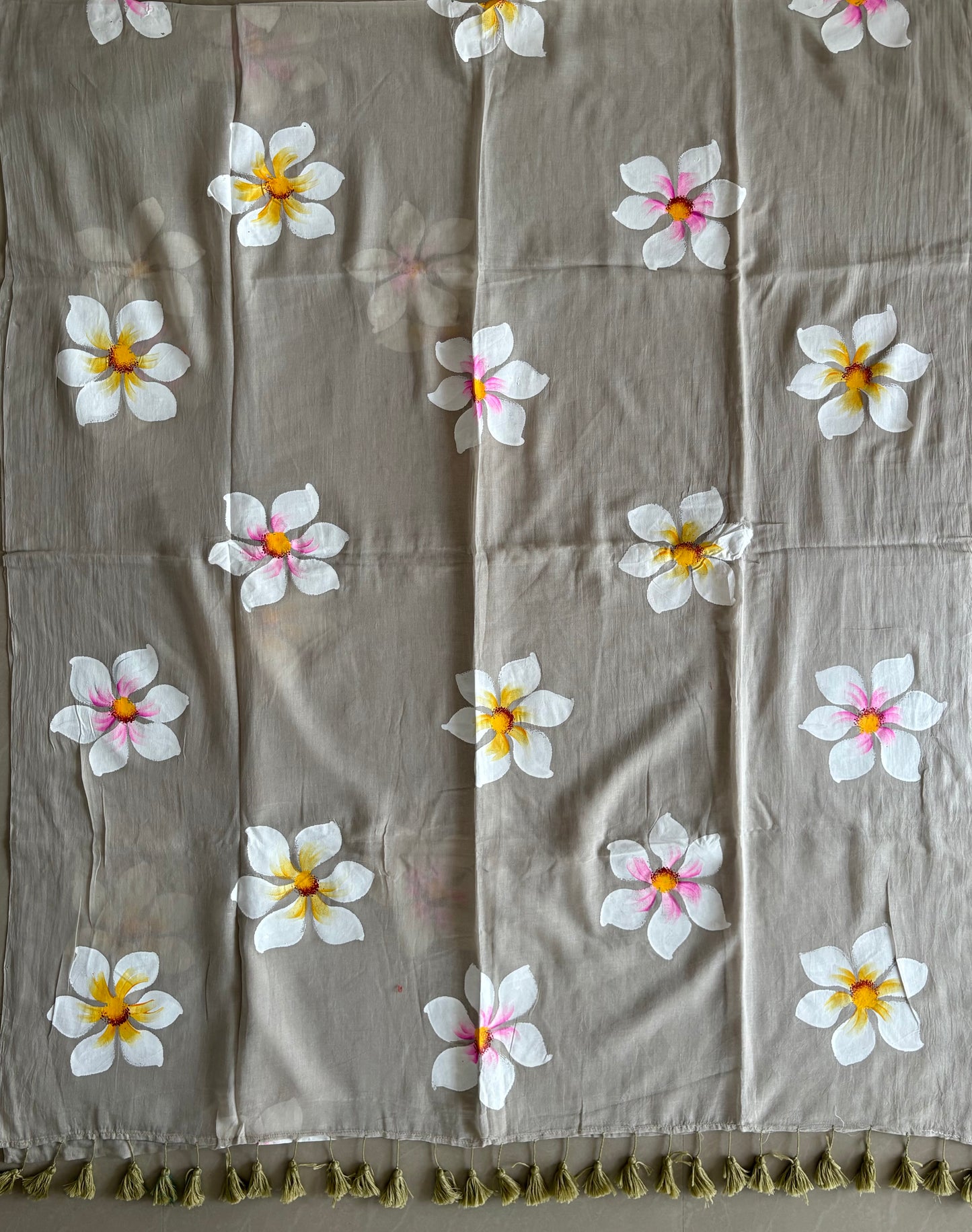 Hand Painted Mul Cotton Saree - sand colour