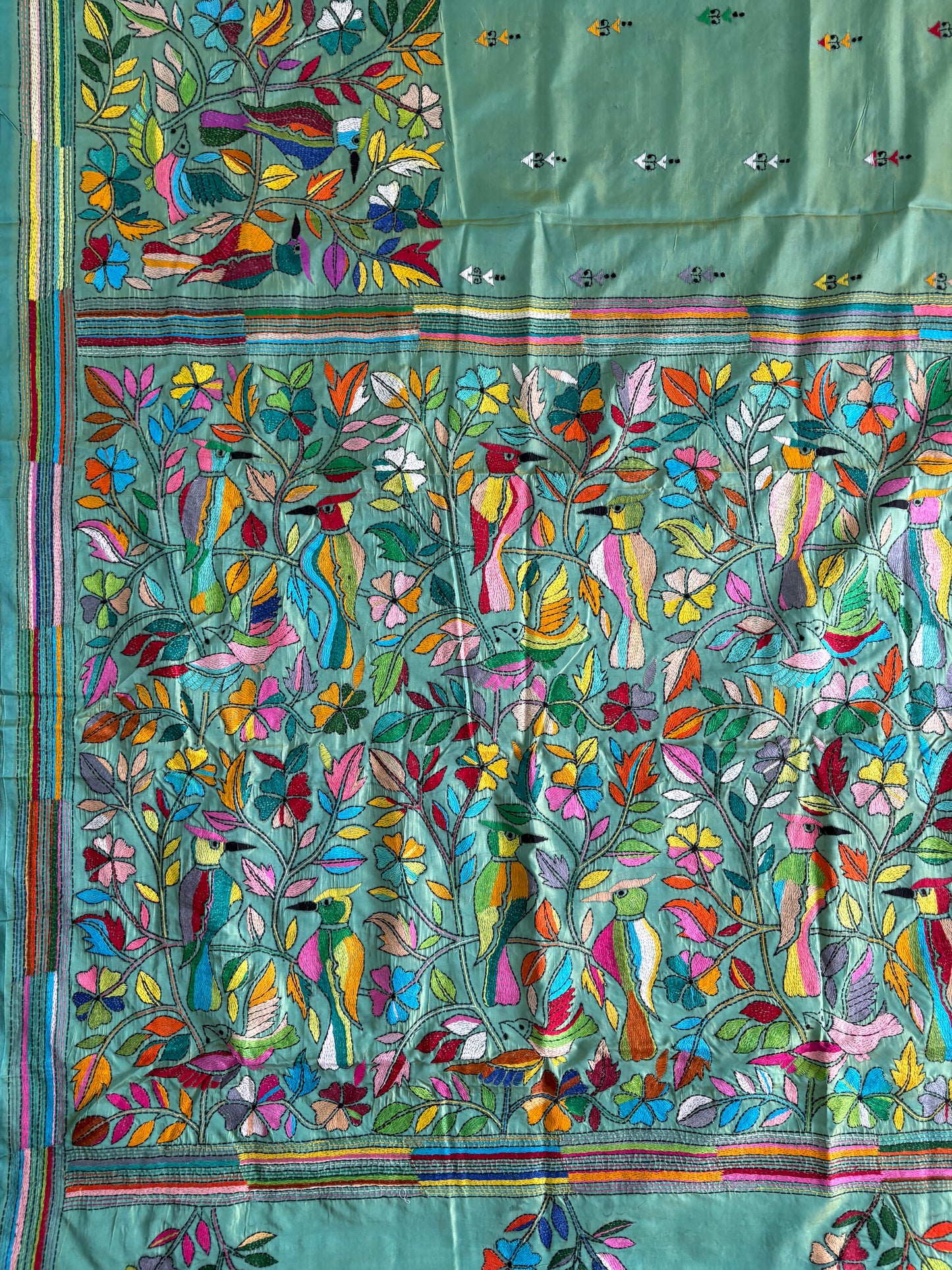 Kantha Stitch Hand Work Embroidered Art Silk Saree With Blouse