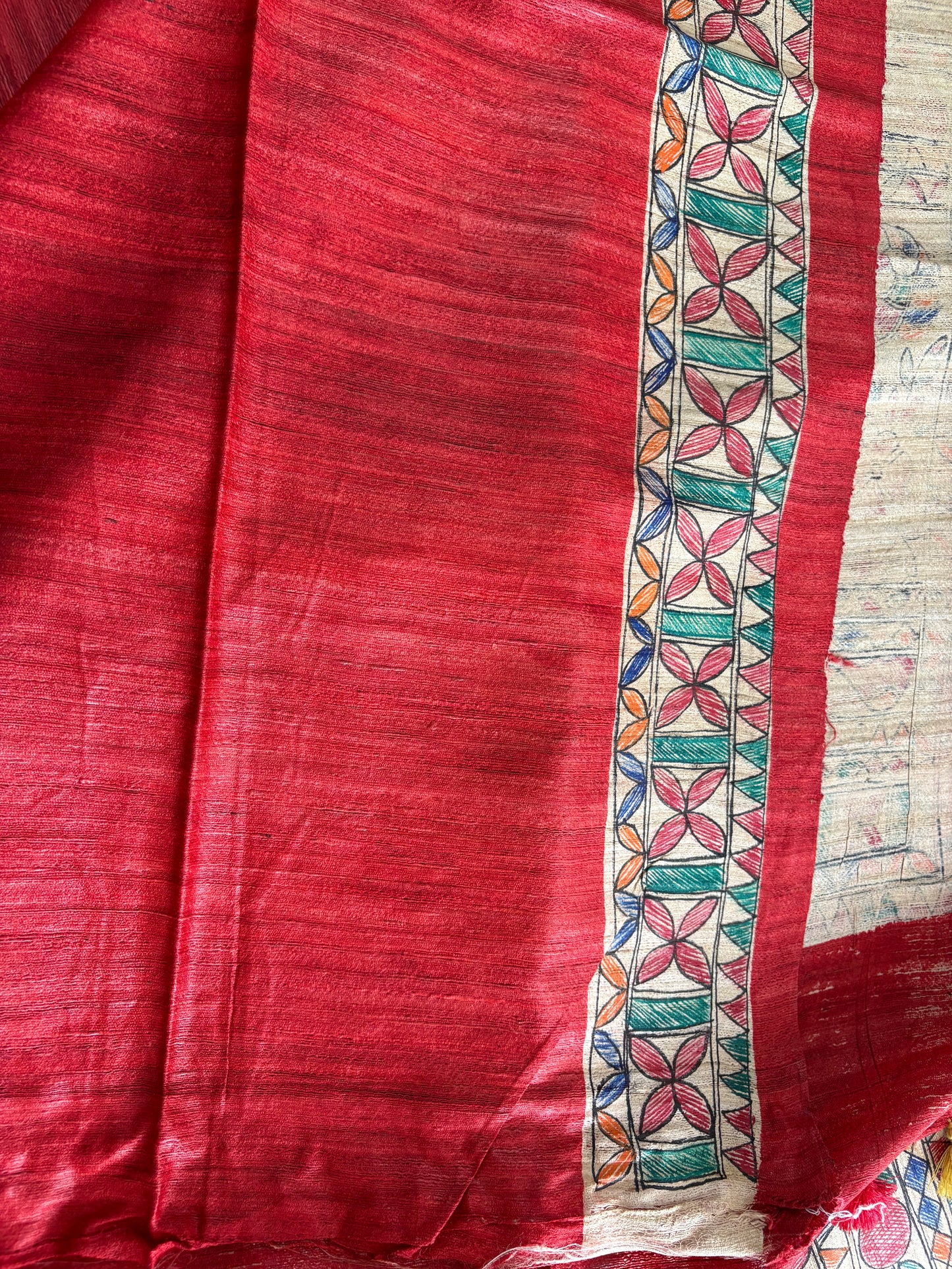 Pure Tussar Ghicha Silk Handcrafted Madhubani Saree (Silk Marked)