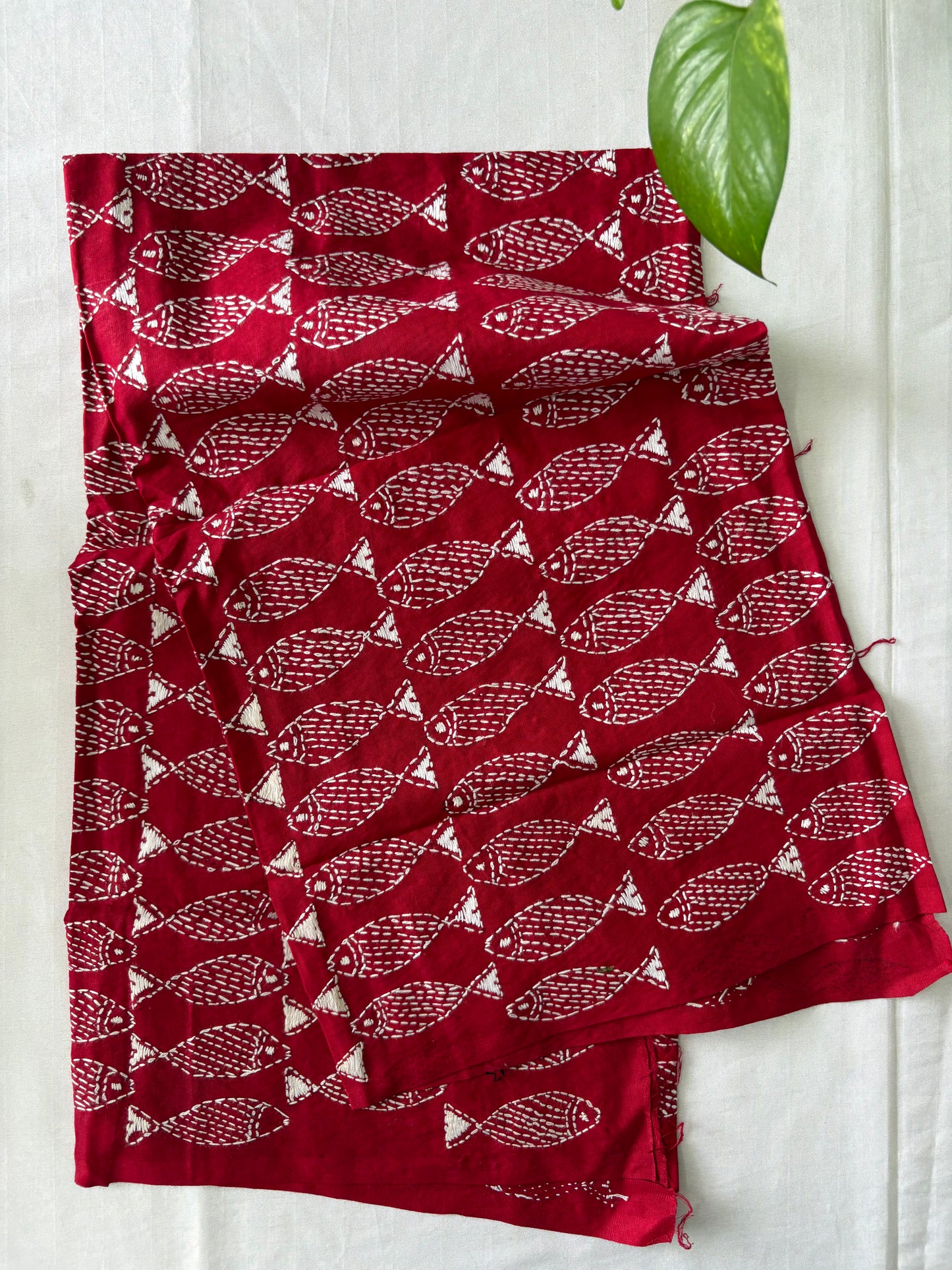 Kantha Stitch Full Embroidered Pure Cotton Blouse Piece red