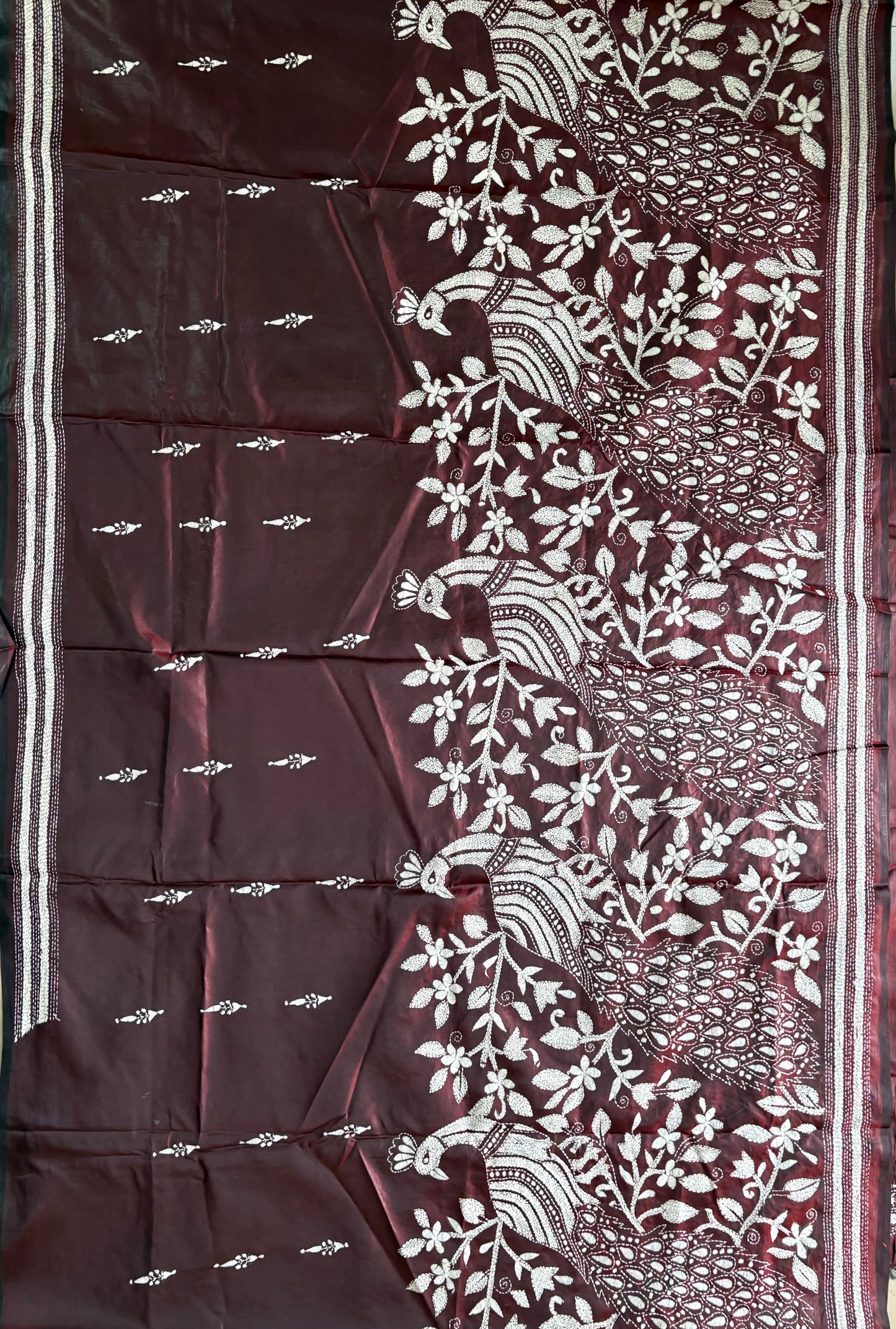 Kantha Hand Work Embroidered Art Silk Saree With Blouse