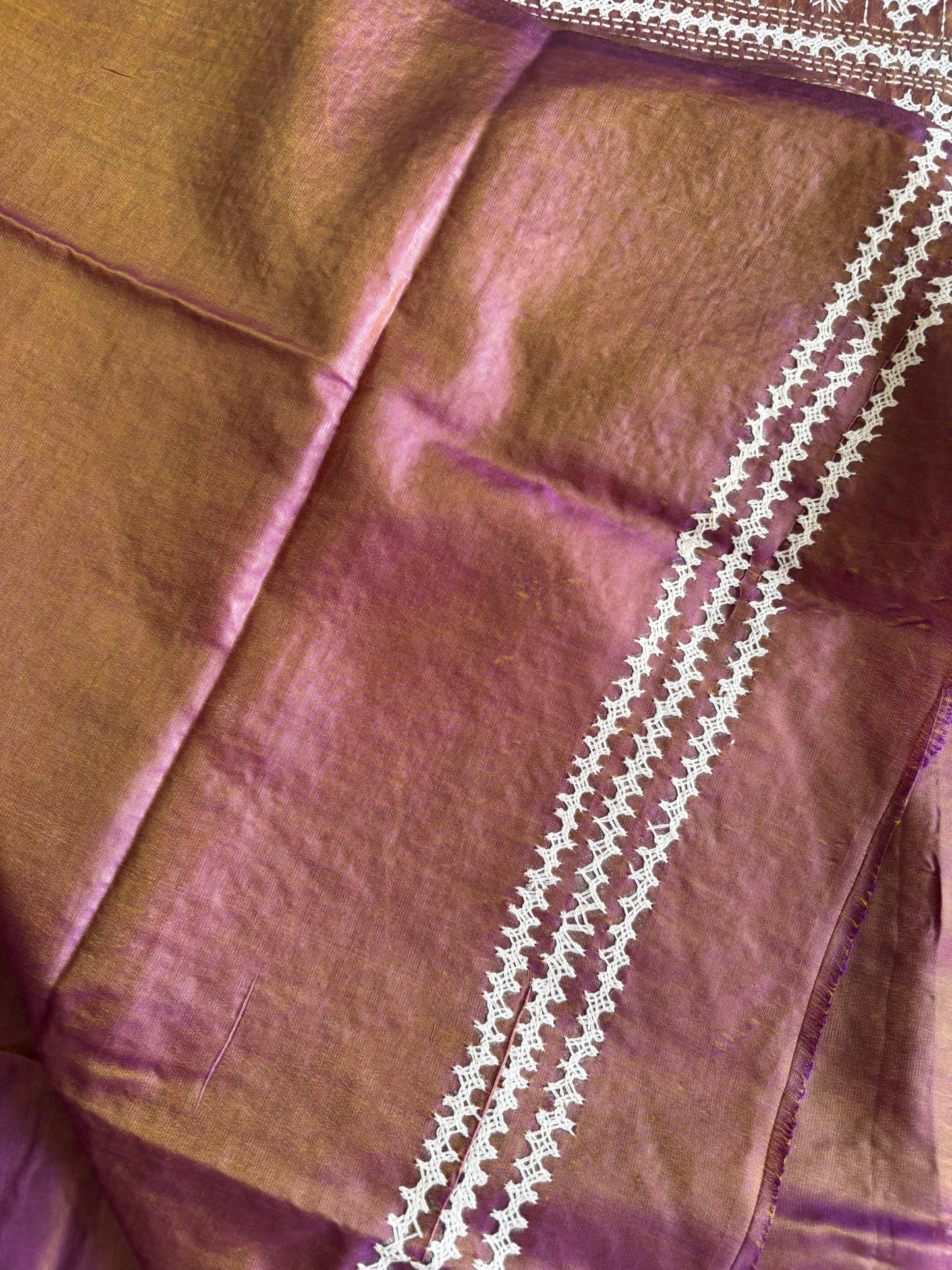 Gujrati Stitch/Kutch Hand Embroidered Art Silk Saree