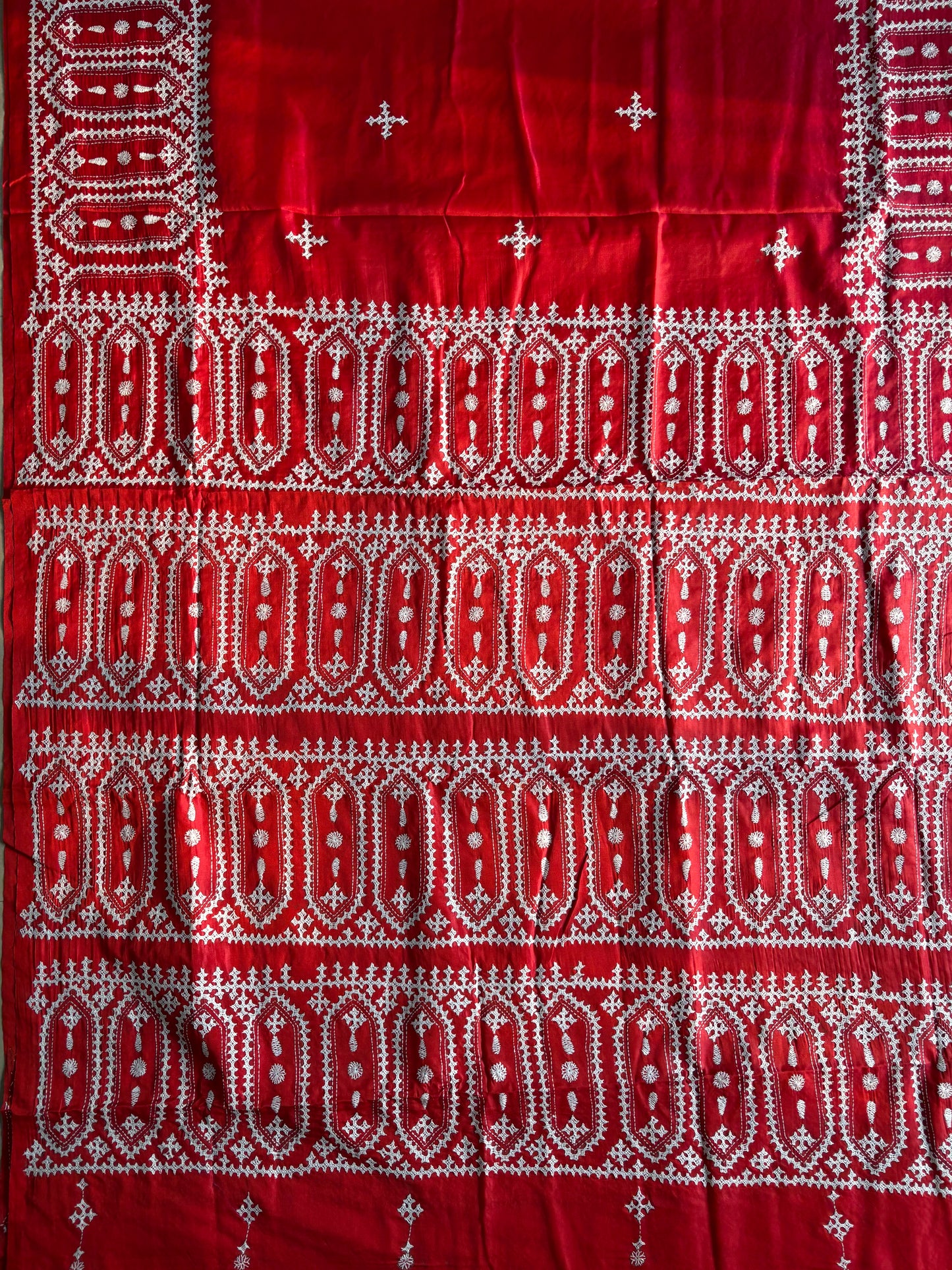 Gujrati Stitch/Kutch Hand Embroidered Art Silk Saree