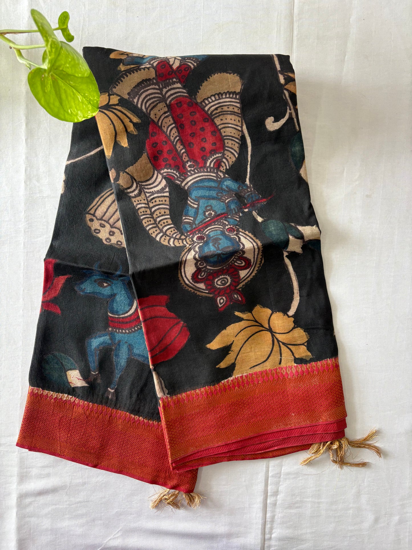 Pen Kalamkari hand painted Banglore Silk Dupatta