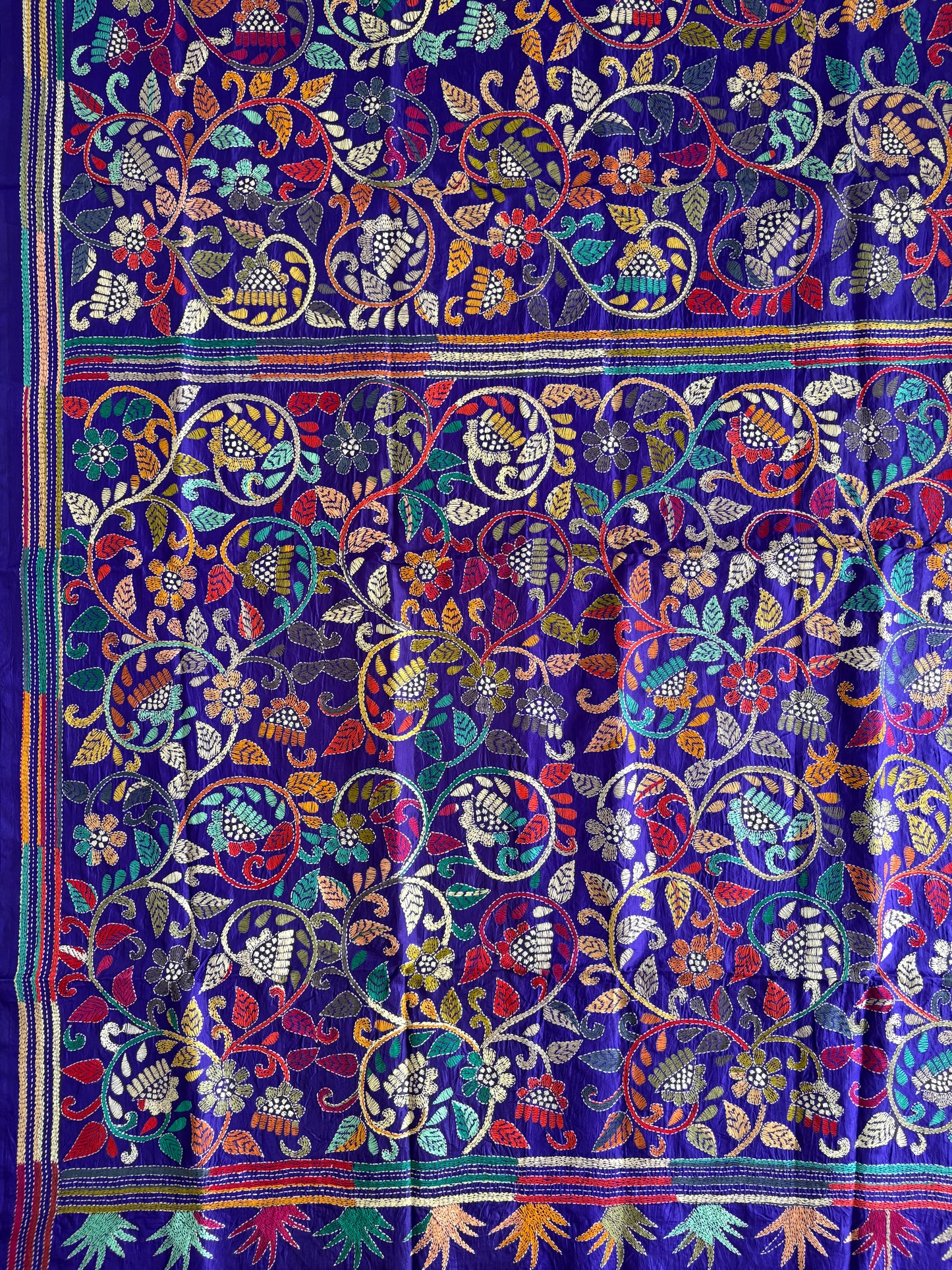 Kantha Hand Embroidered Pure Banglore Silk Saree (Silk Marked)