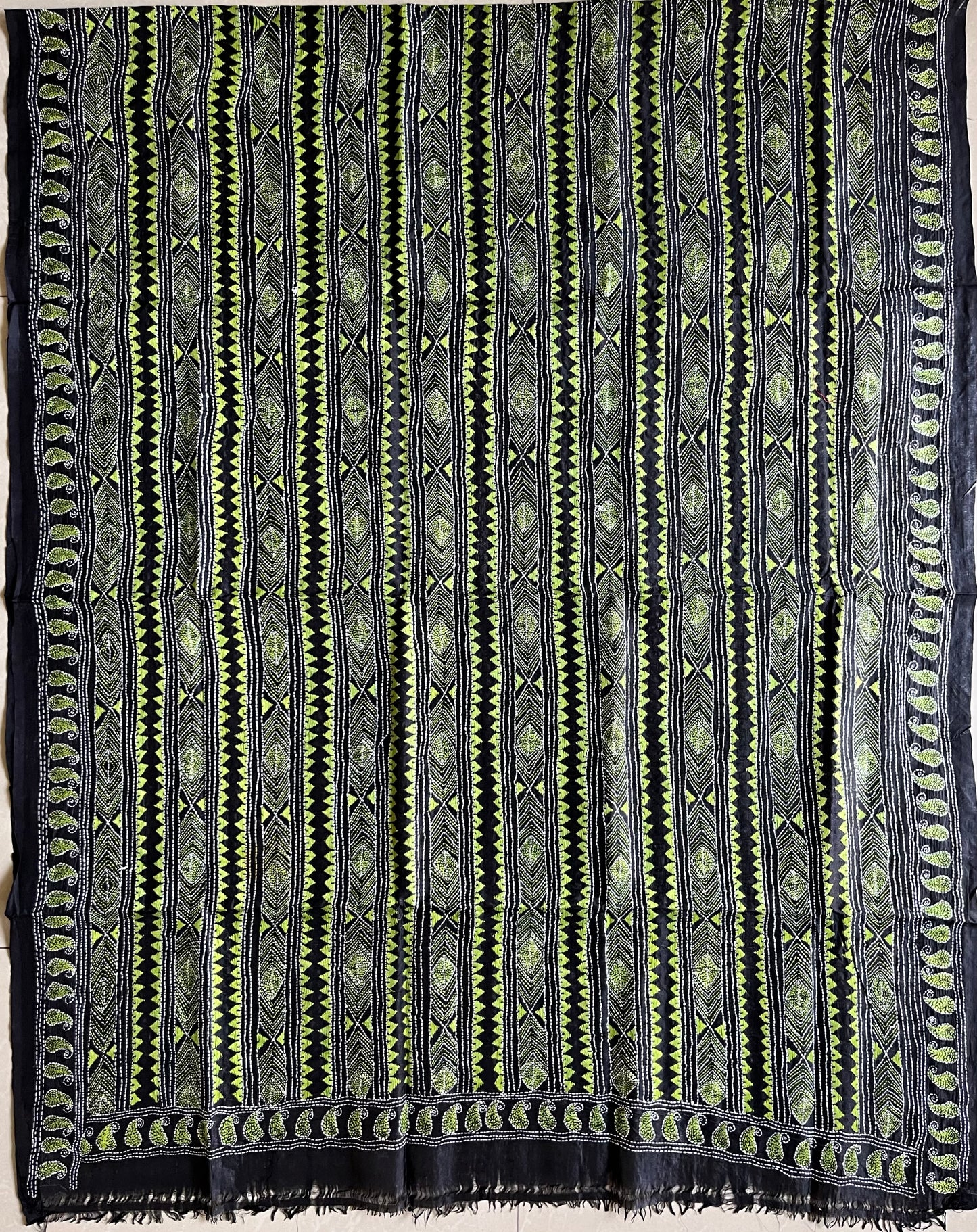 Kantha Stitch Hand Embroidary Full Work Tye Dye Semi Tusshar Silk Dupatta - Red