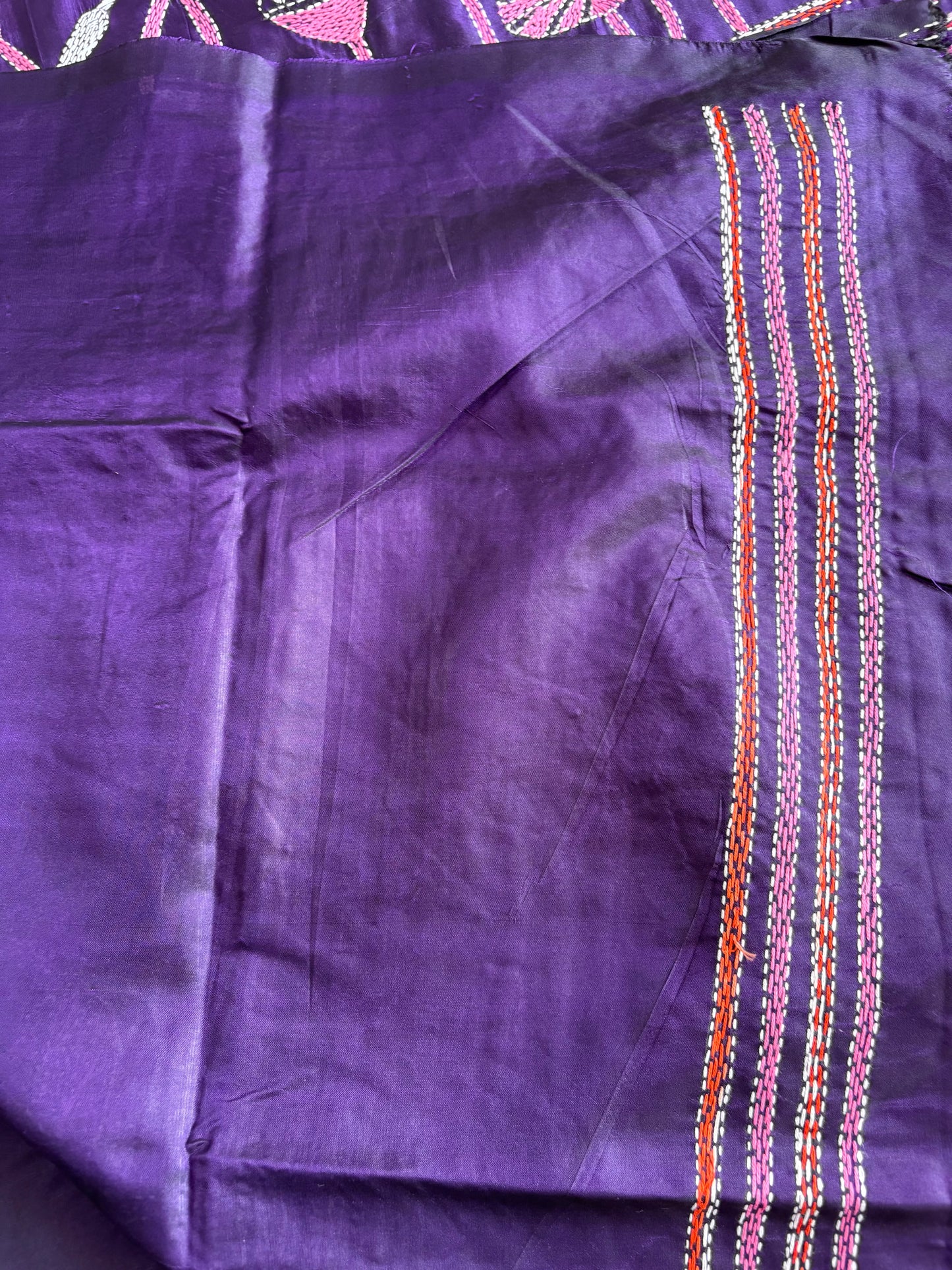 Hand work Kantha stitch Saree in Artificial Silk