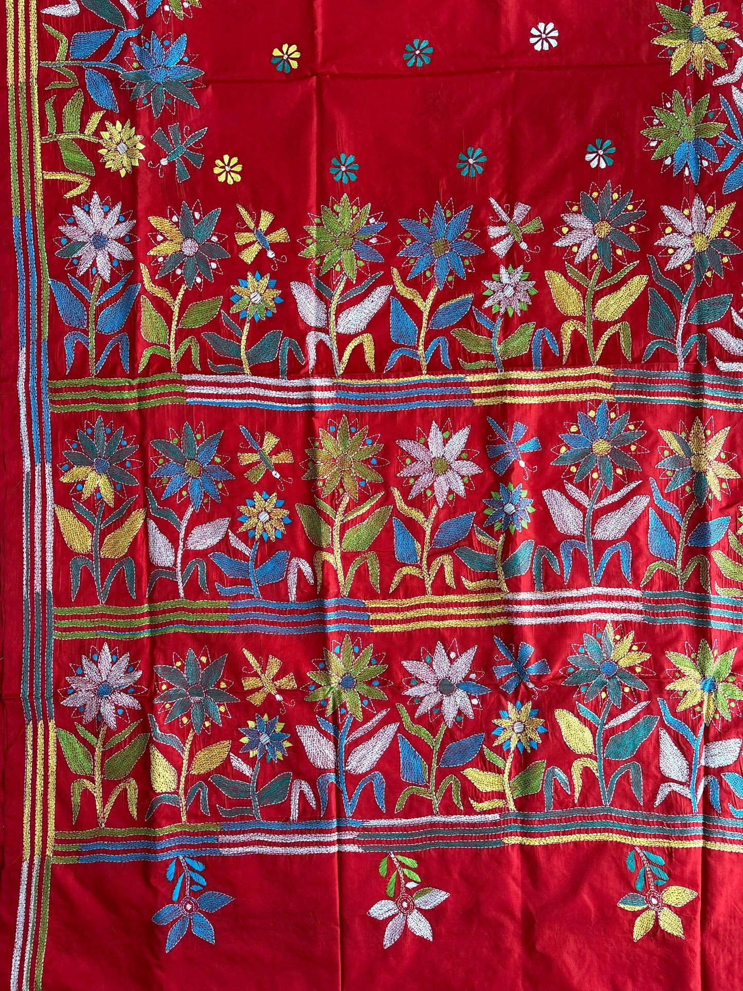 Kantha Hand Embroidered Blended Banglore Silk/Art Silk Saree With Blouse